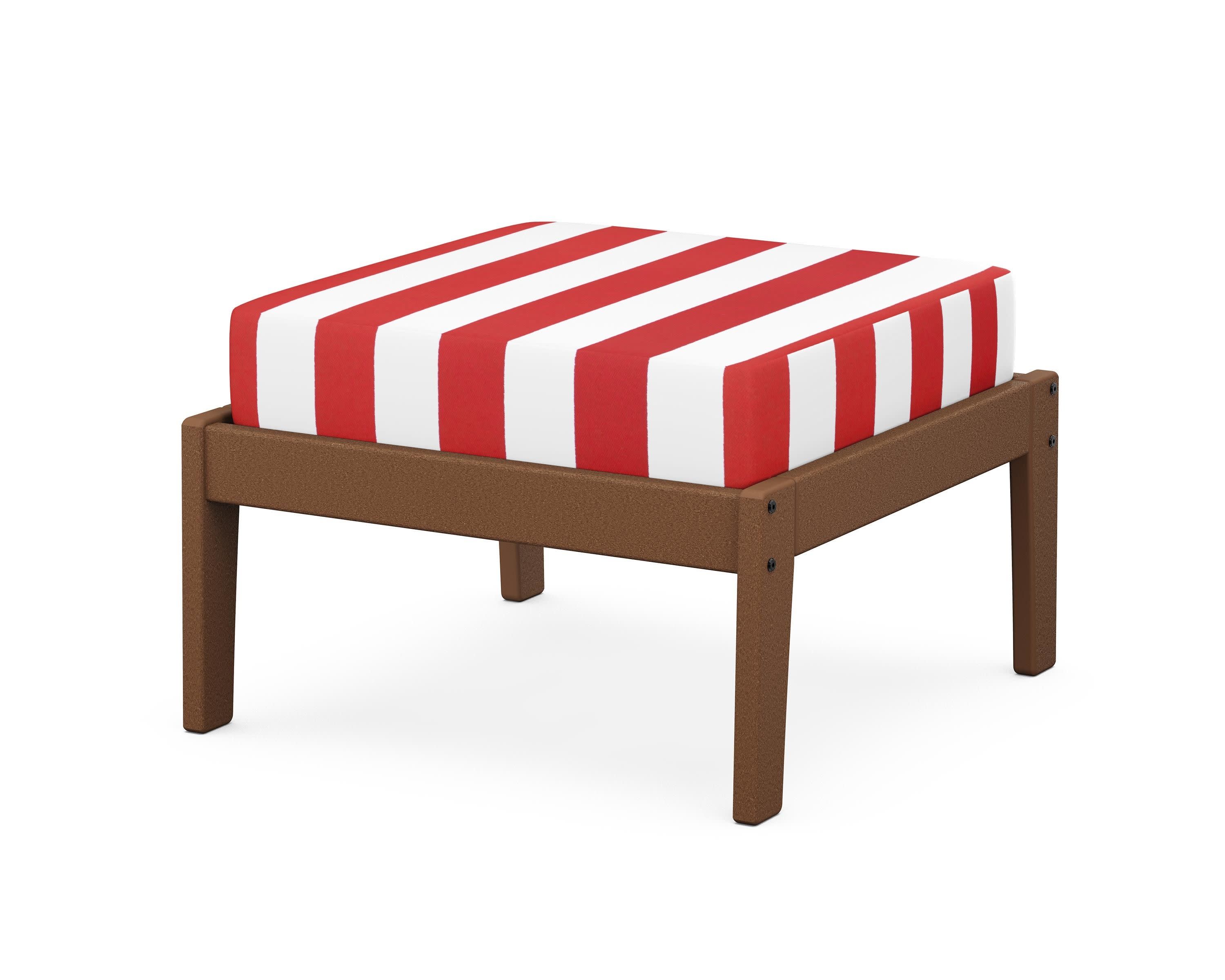Deep Seating Ottoman in Teak / Cabana Stripe Crimson