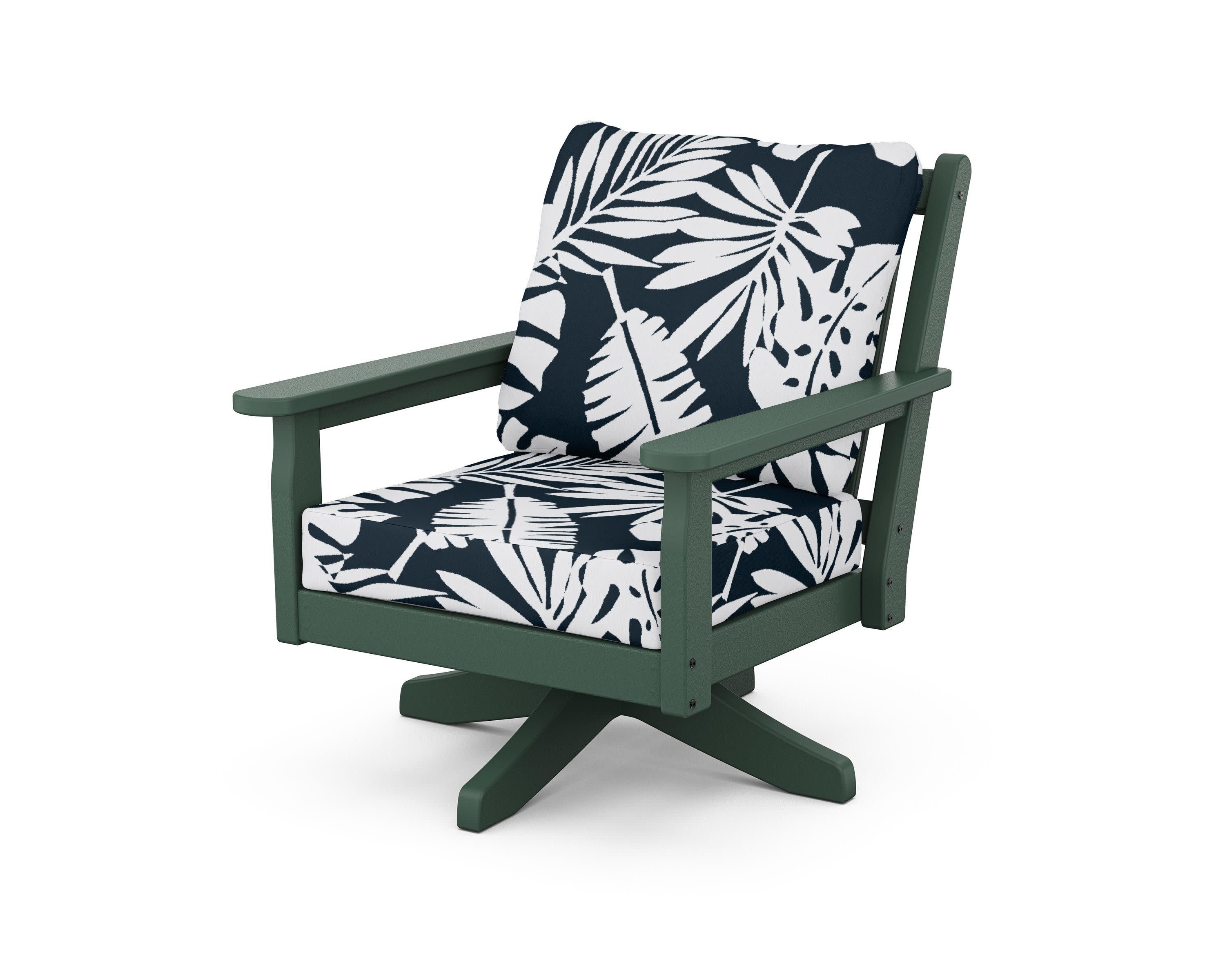 Chippendale Deep Seating Swivel Chair in Green / Leaf Marine Indigo