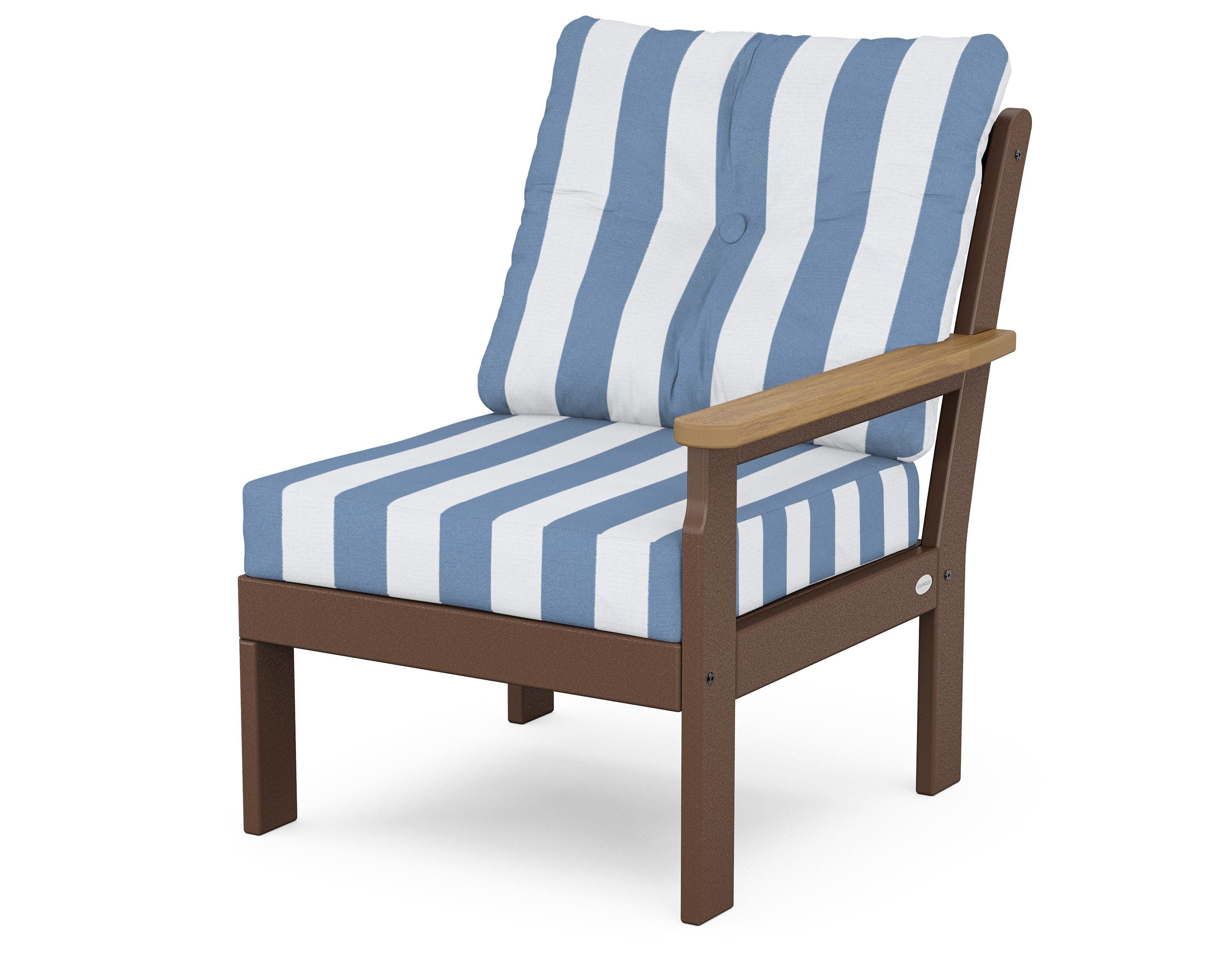 Vineyard Modular Right Arm Chair in Mahogany / Natural / Cabana Stripe Sky Blue