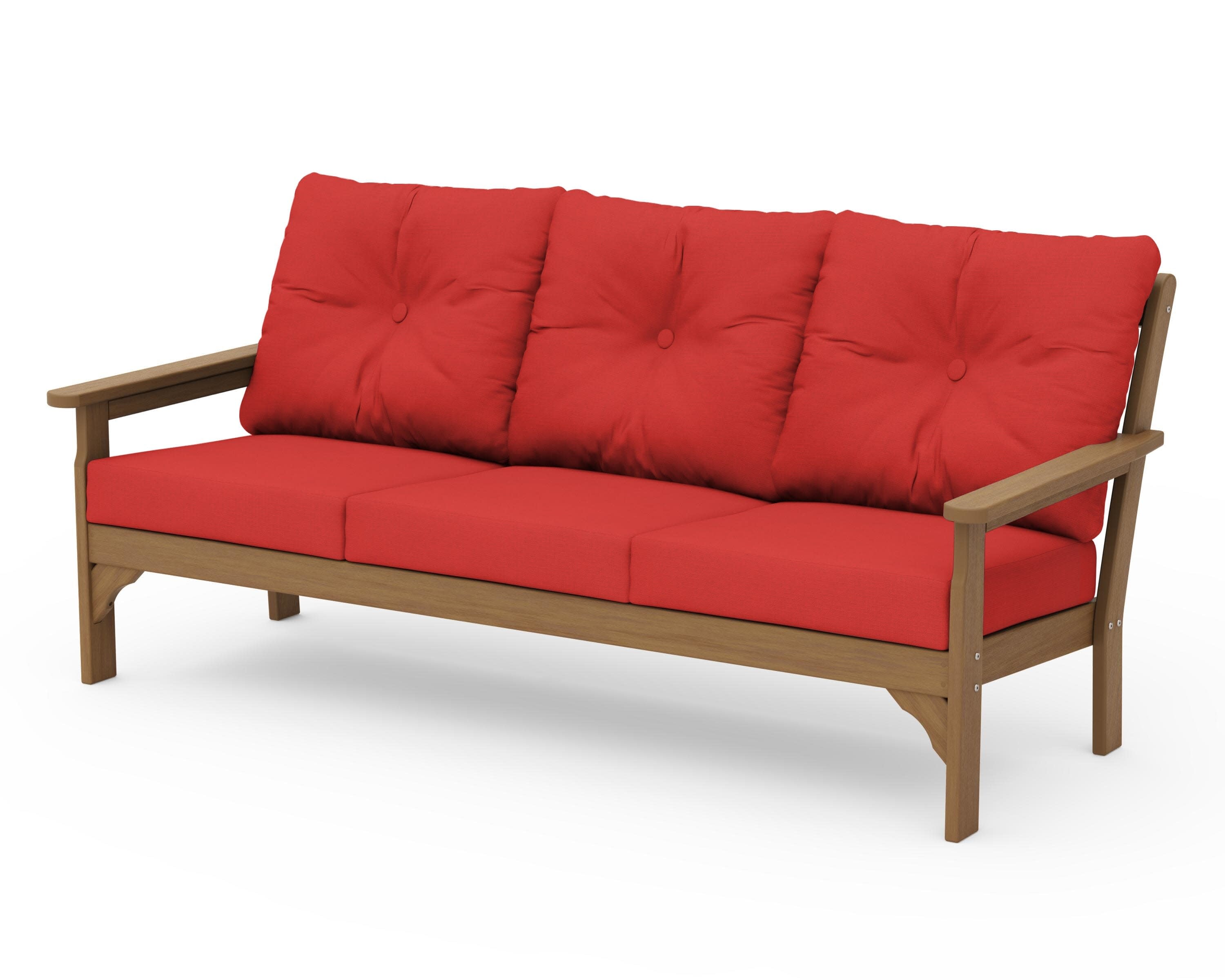 Vineyard Deep Seating Sofa in Natural / Crimson Linen