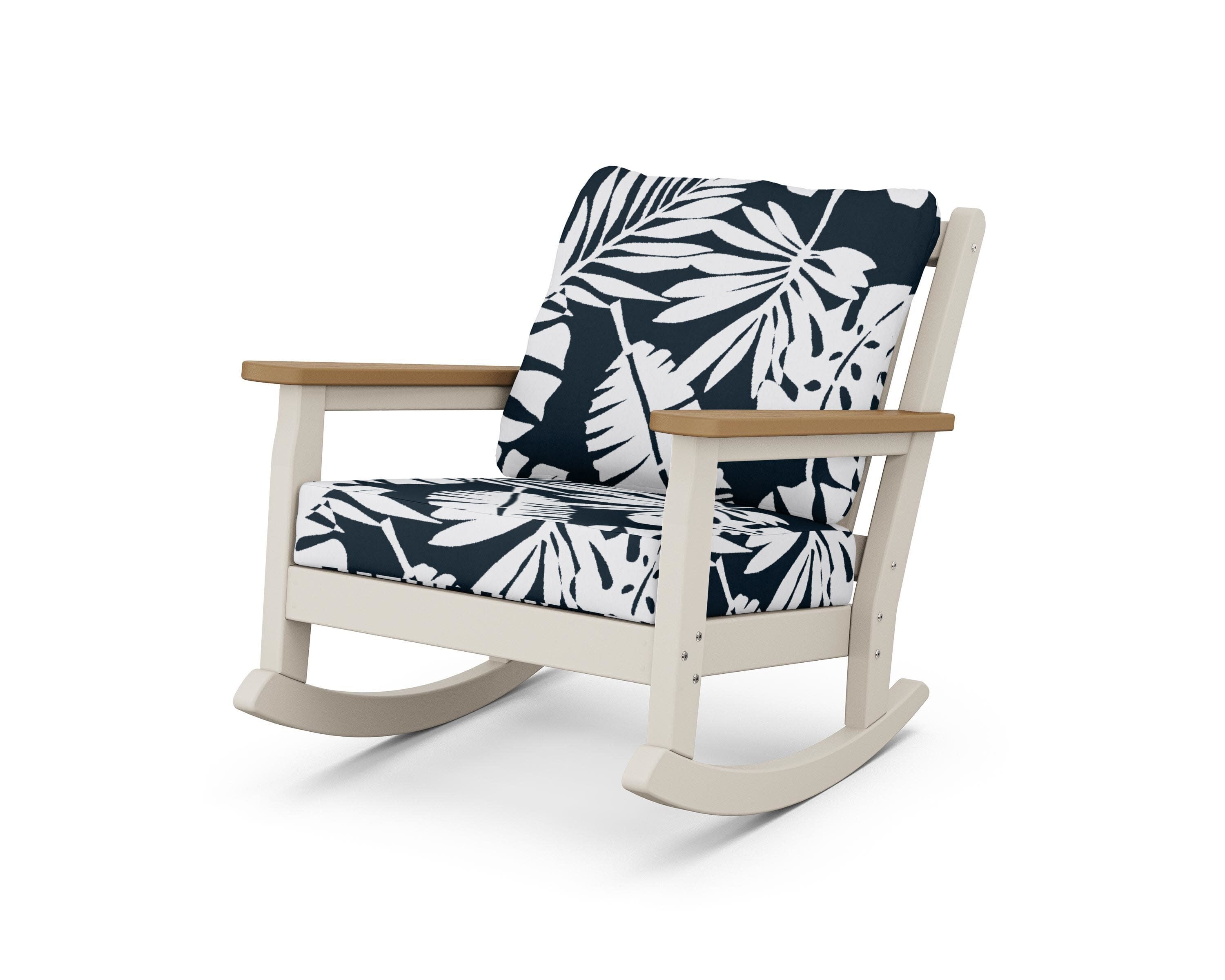 Chippendale Deep Seating Rocking Chair in Sand / Natural / Leaf Marine Indigo