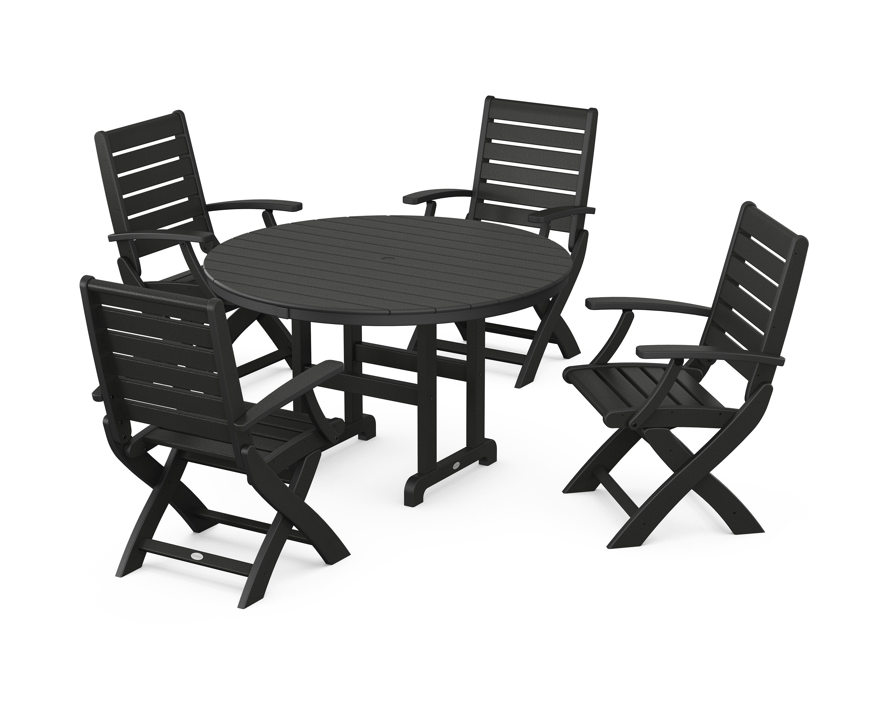 Signature Folding Chair 5-Piece Round Farmhouse Dining Set in Black