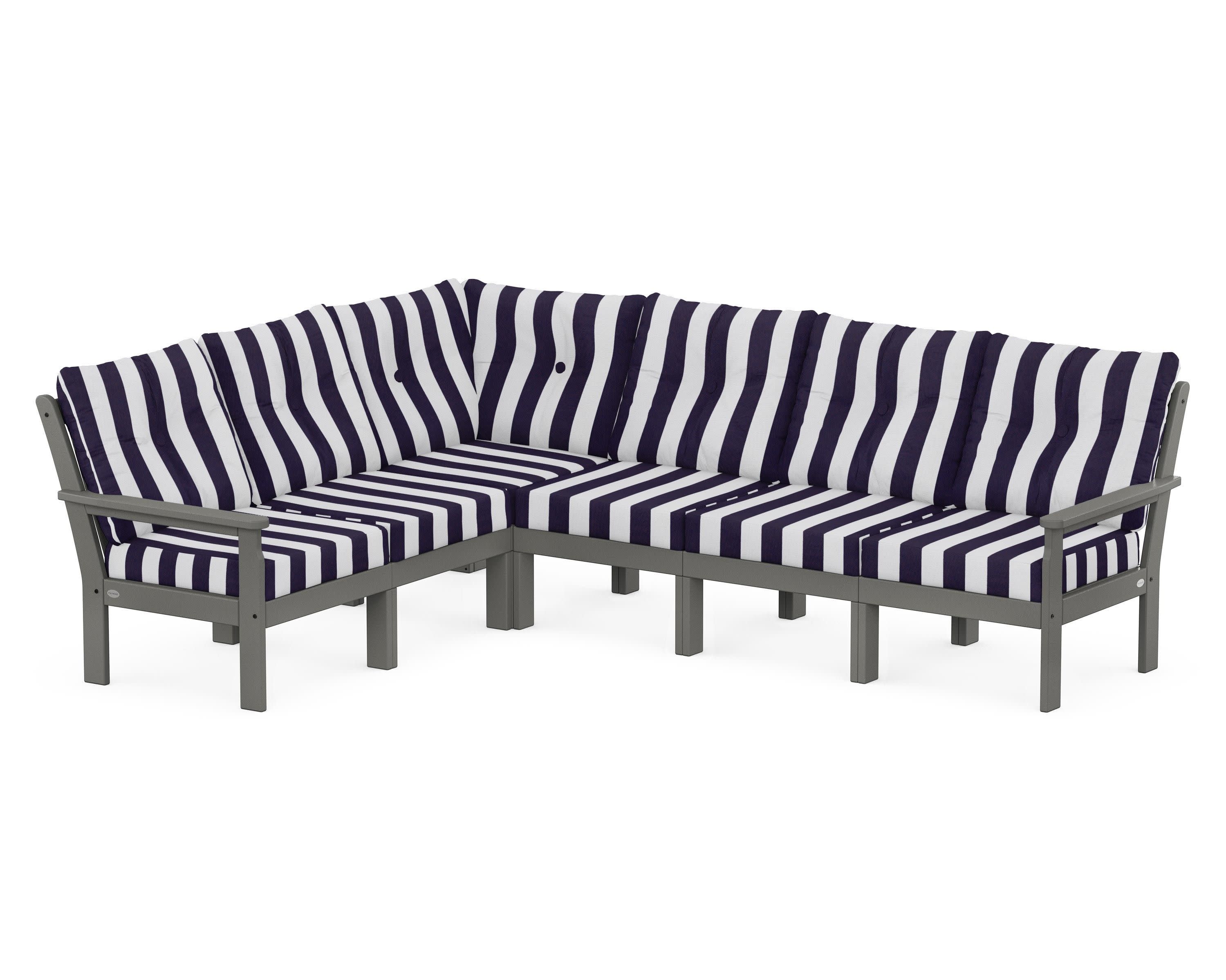 Vineyard 6-Piece Sectional in Slate Grey / Cabana Stripe Navy