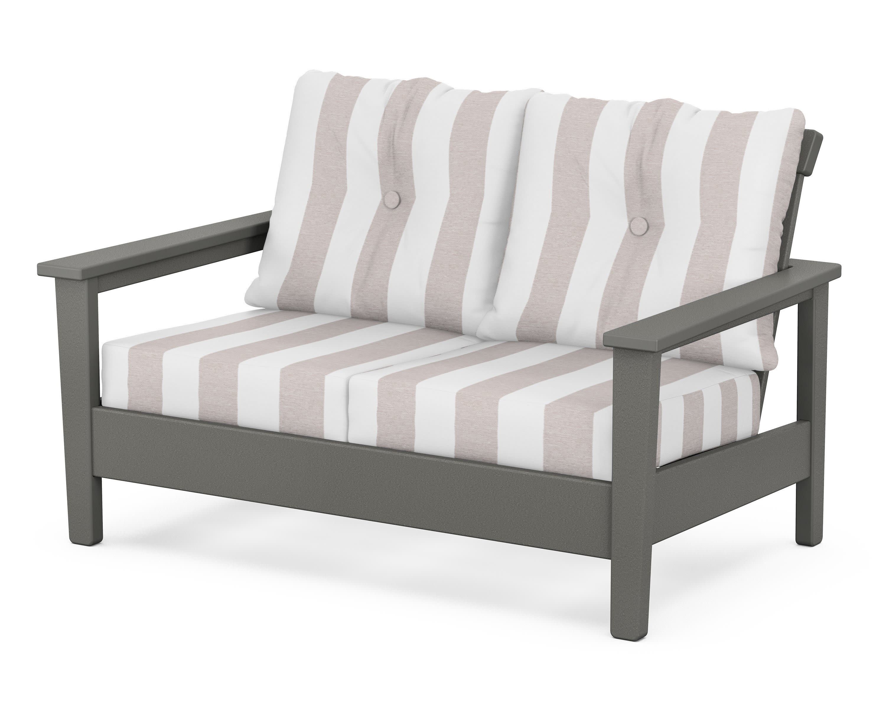 Prescott Deep Seating Loveseat in Slate Grey / Cabana Stripe Dune Burlap