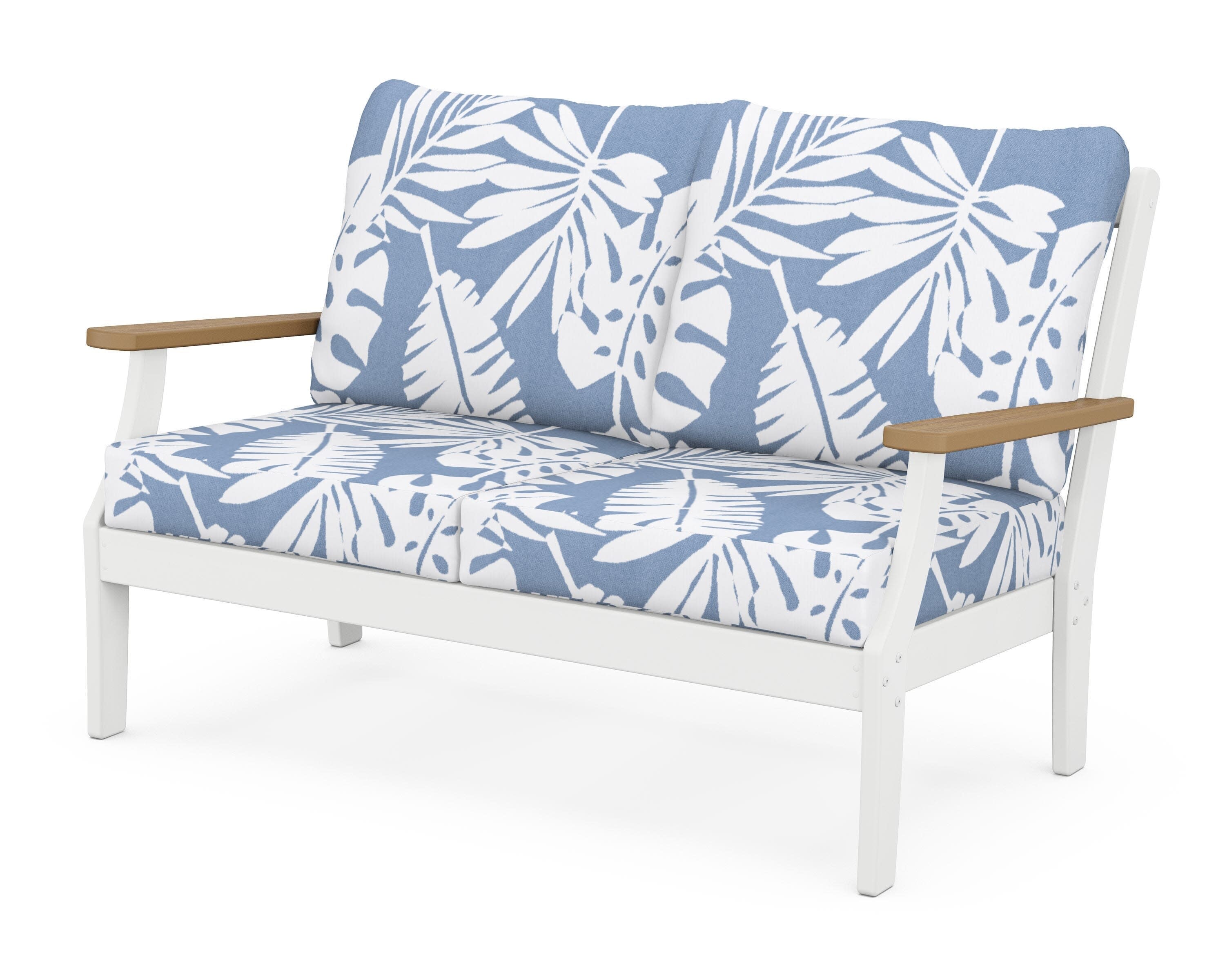 Braxton Deep Seating Loveseat in White / Natural / Leaf Sky Blue