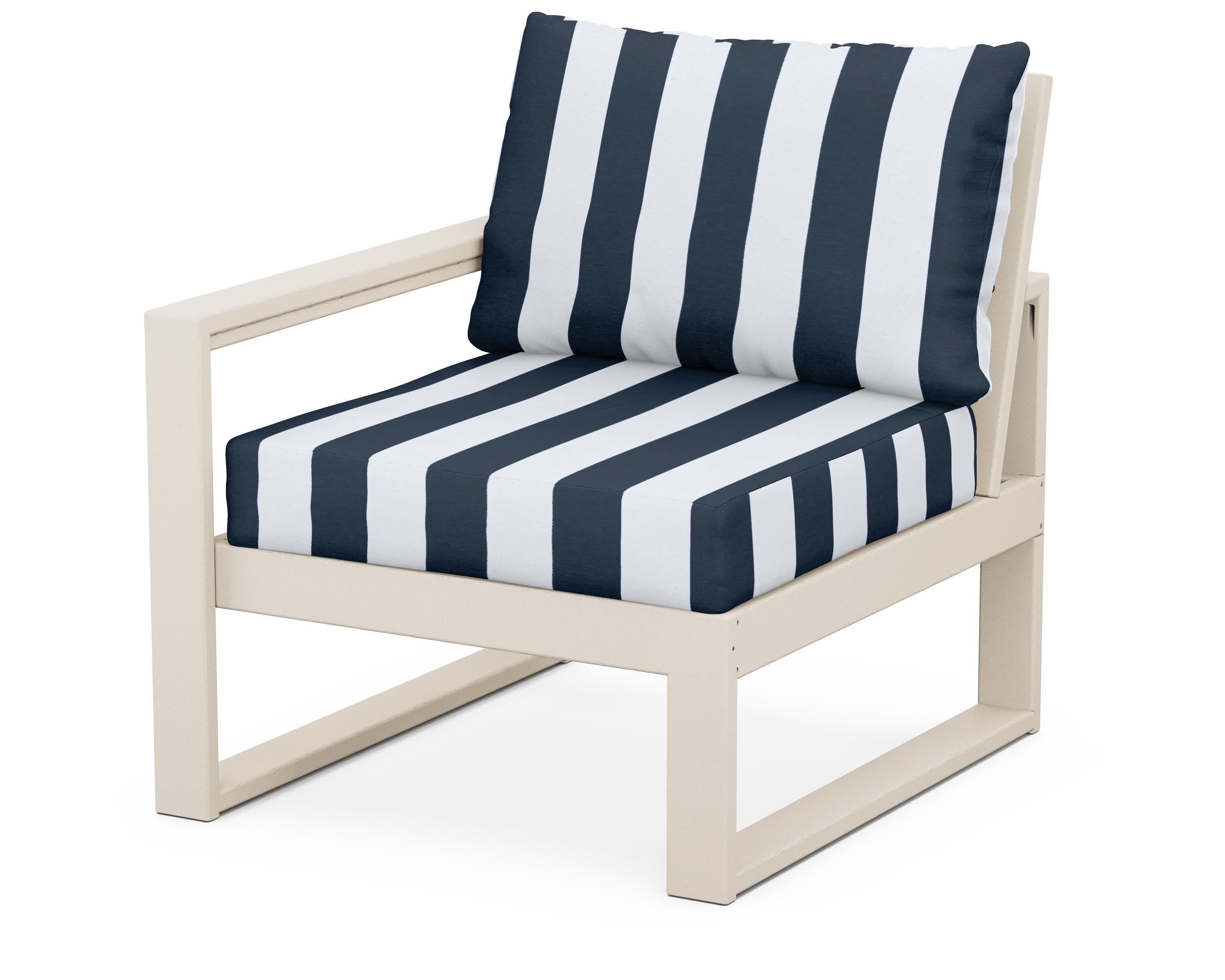 EDGE Modular Left Arm Chair in Sand / Cabana Stripe Marine Indigo