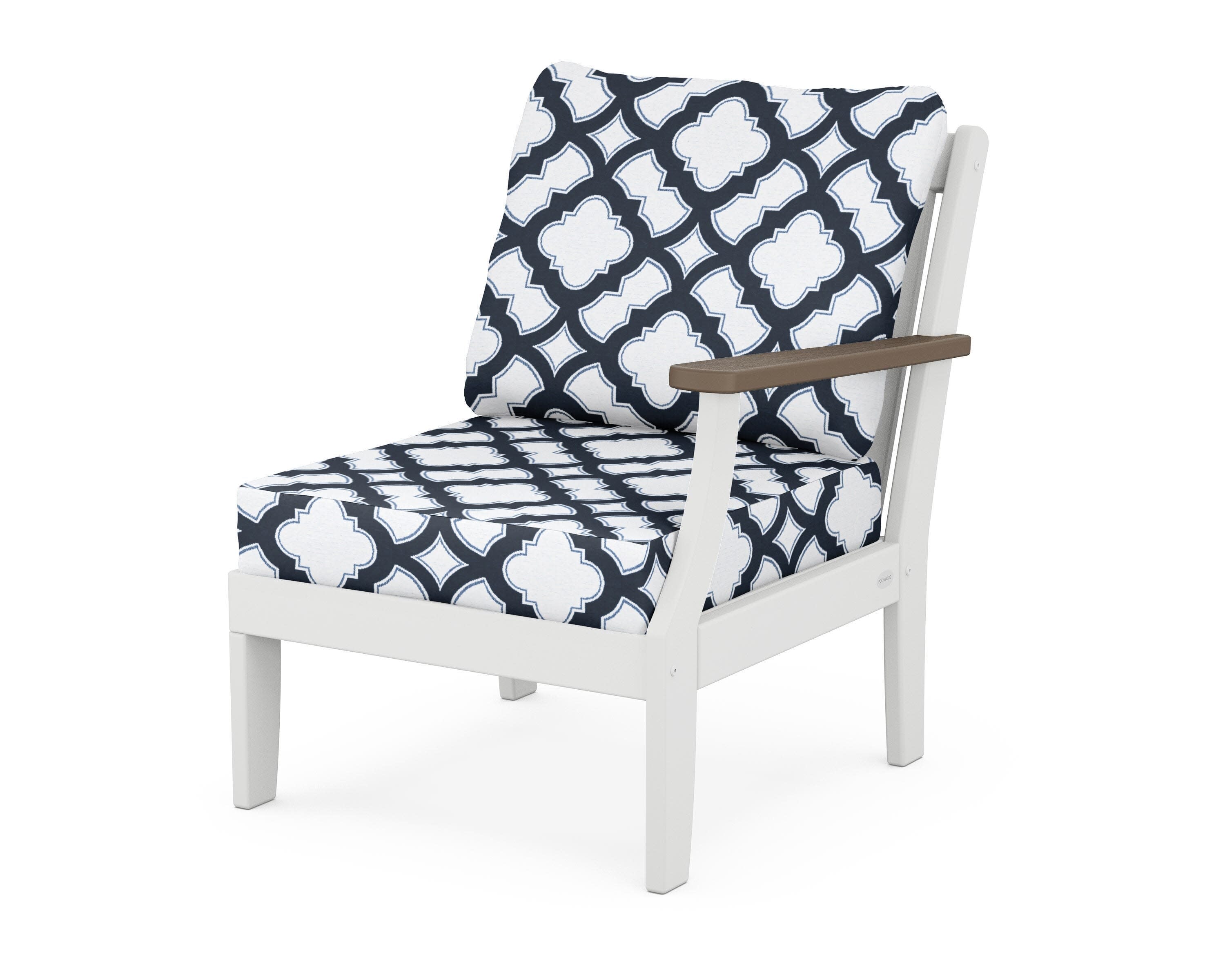 Braxton Modular Right Arm Chair in White / Kona / Trellis Marine Indigo