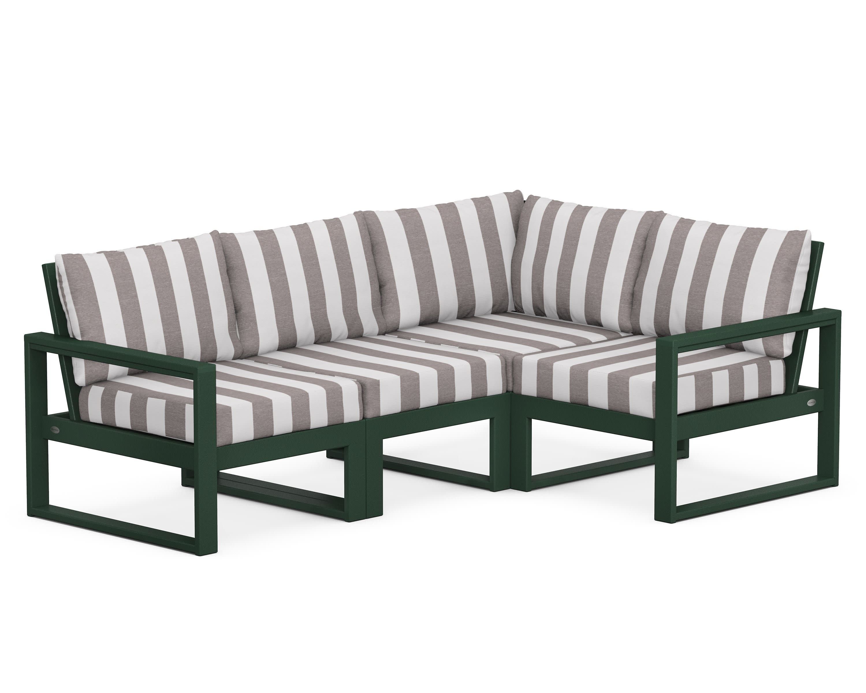 EDGE 4-Piece Modular Deep Seating Set in Green / Cabana Stripe Grey Mist