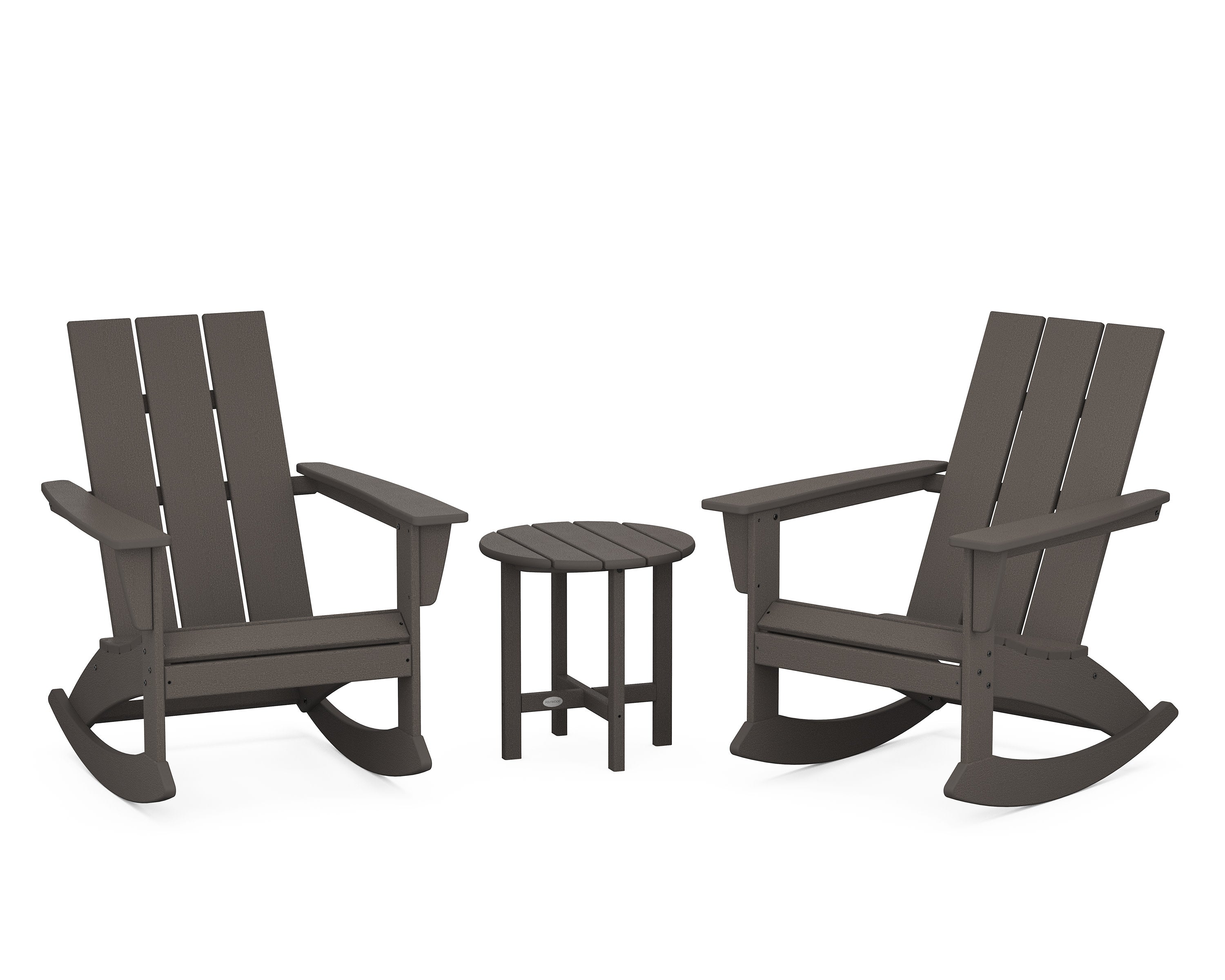 Modern 3-Piece Adirondack Rocking Chair Set in Vintage Coffee