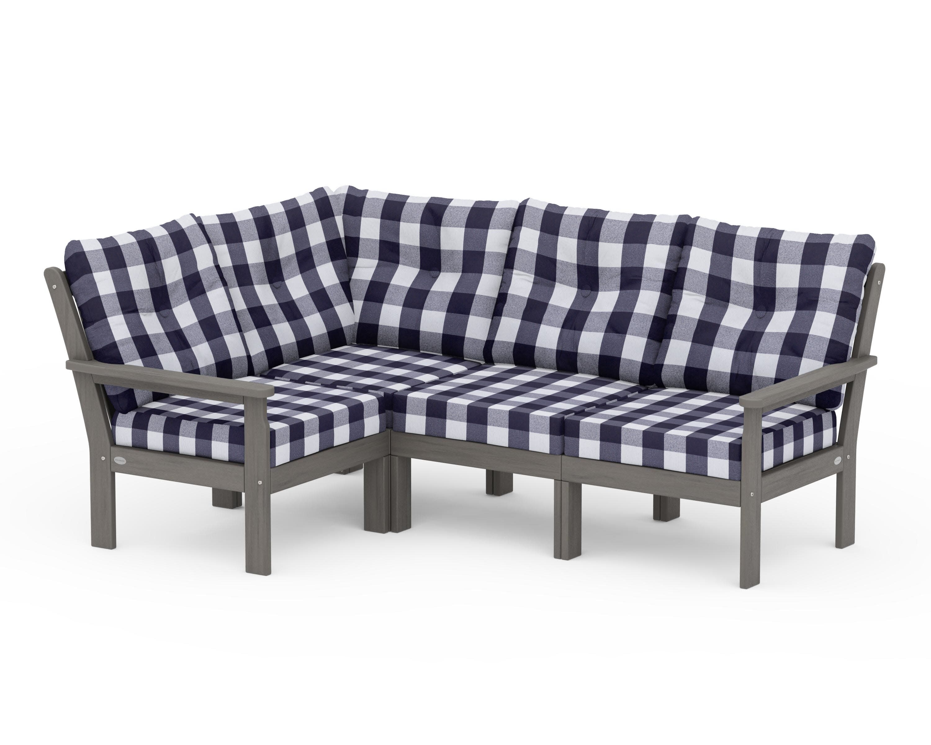 Vineyard 4-Piece Sectional in Driftwood / Buffalo Plaid Navy