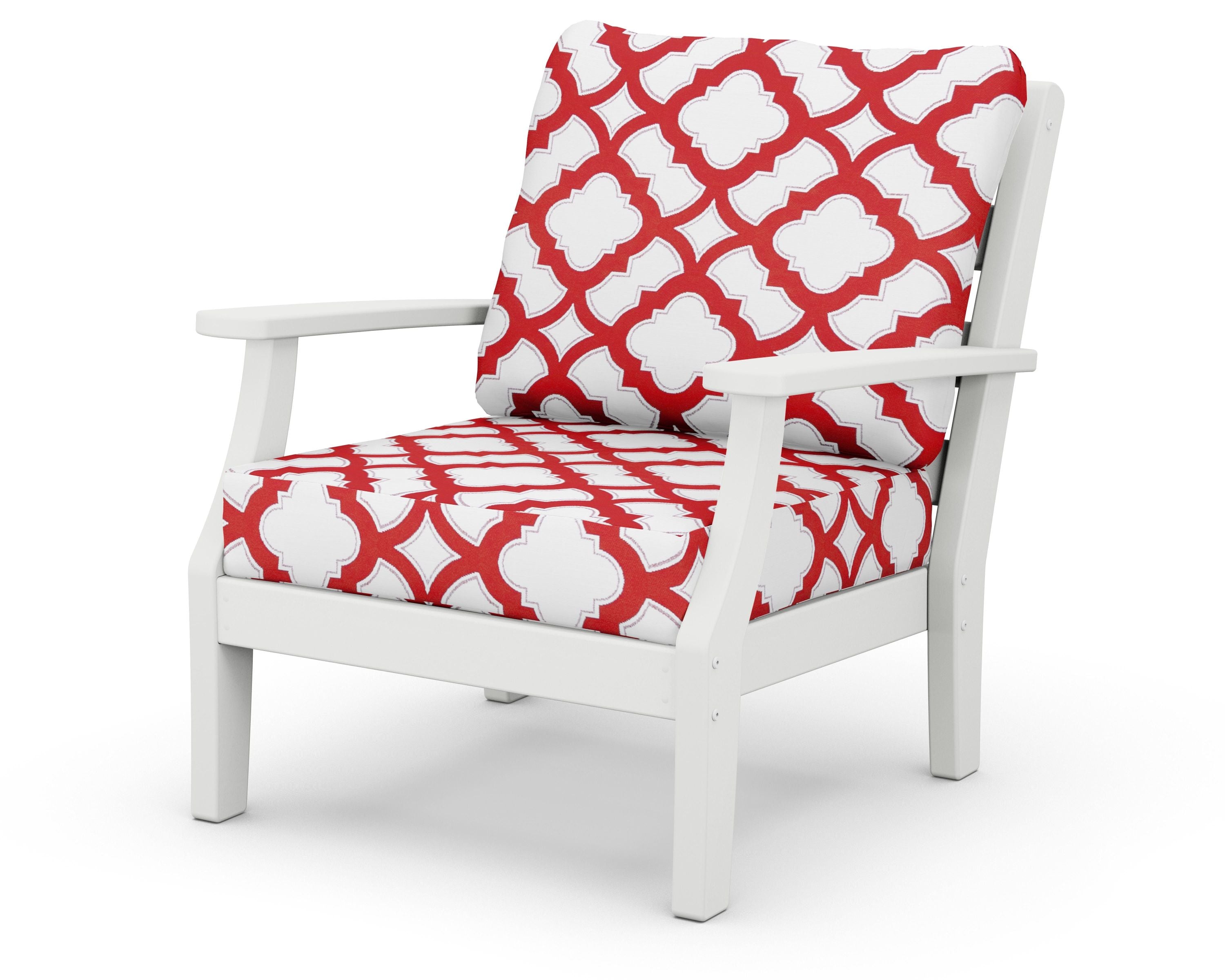 Chesapeake Deep Seating Chair in White / Trellis Crimson