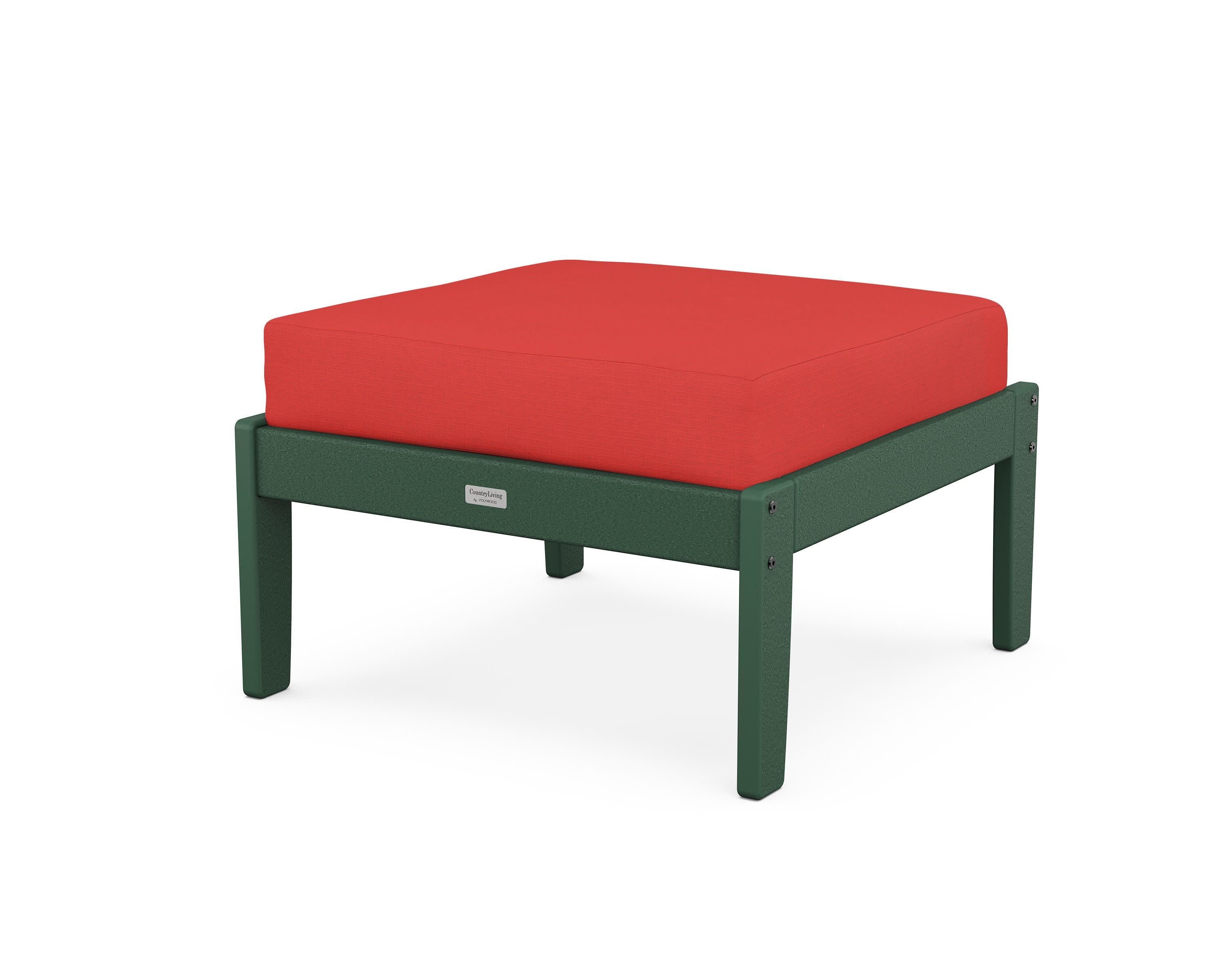Cottage Deep Seating Ottoman in Green / Crimson Linen