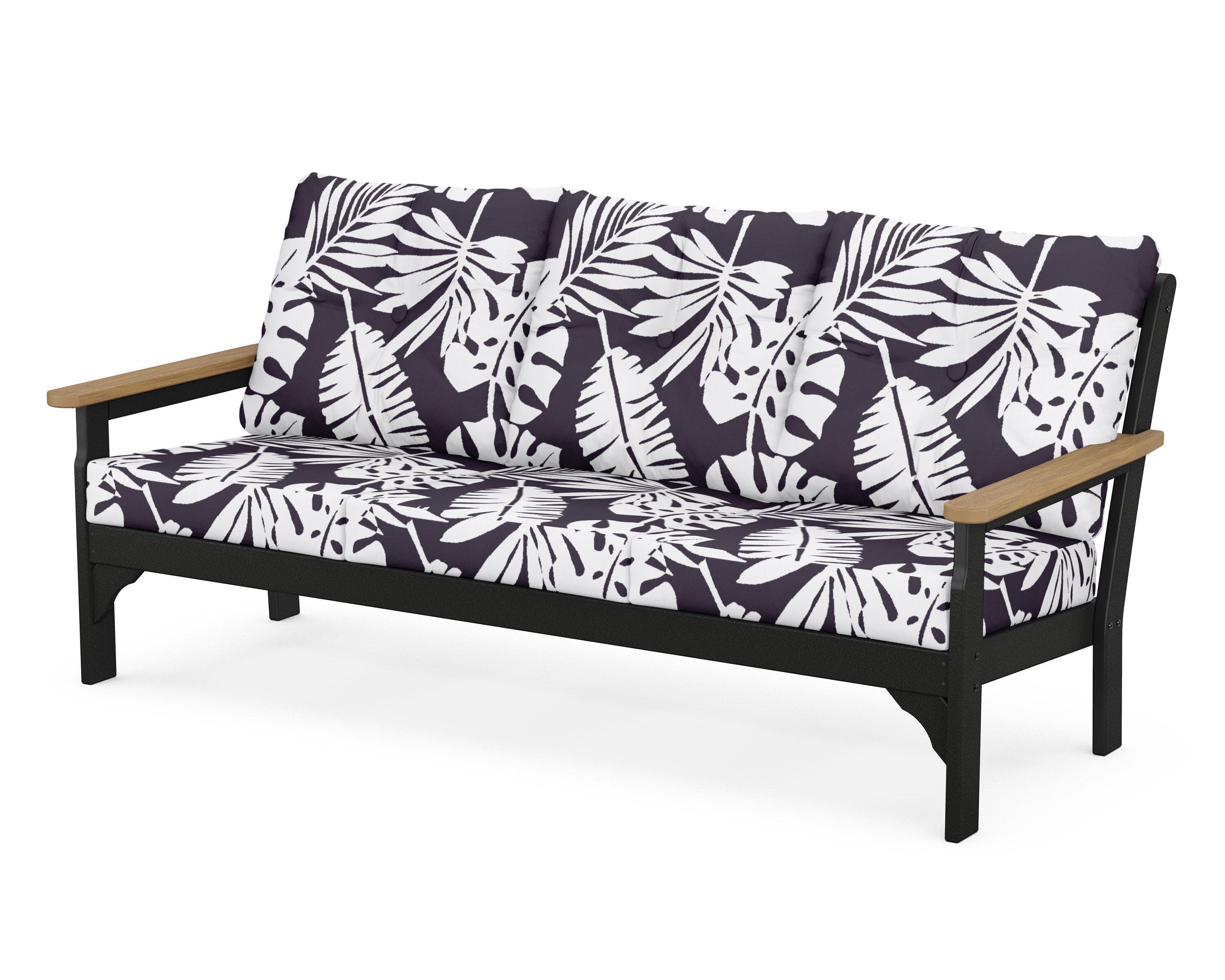 Vineyard Deep Seating Sofa in Black / Natural / Leaf Navy
