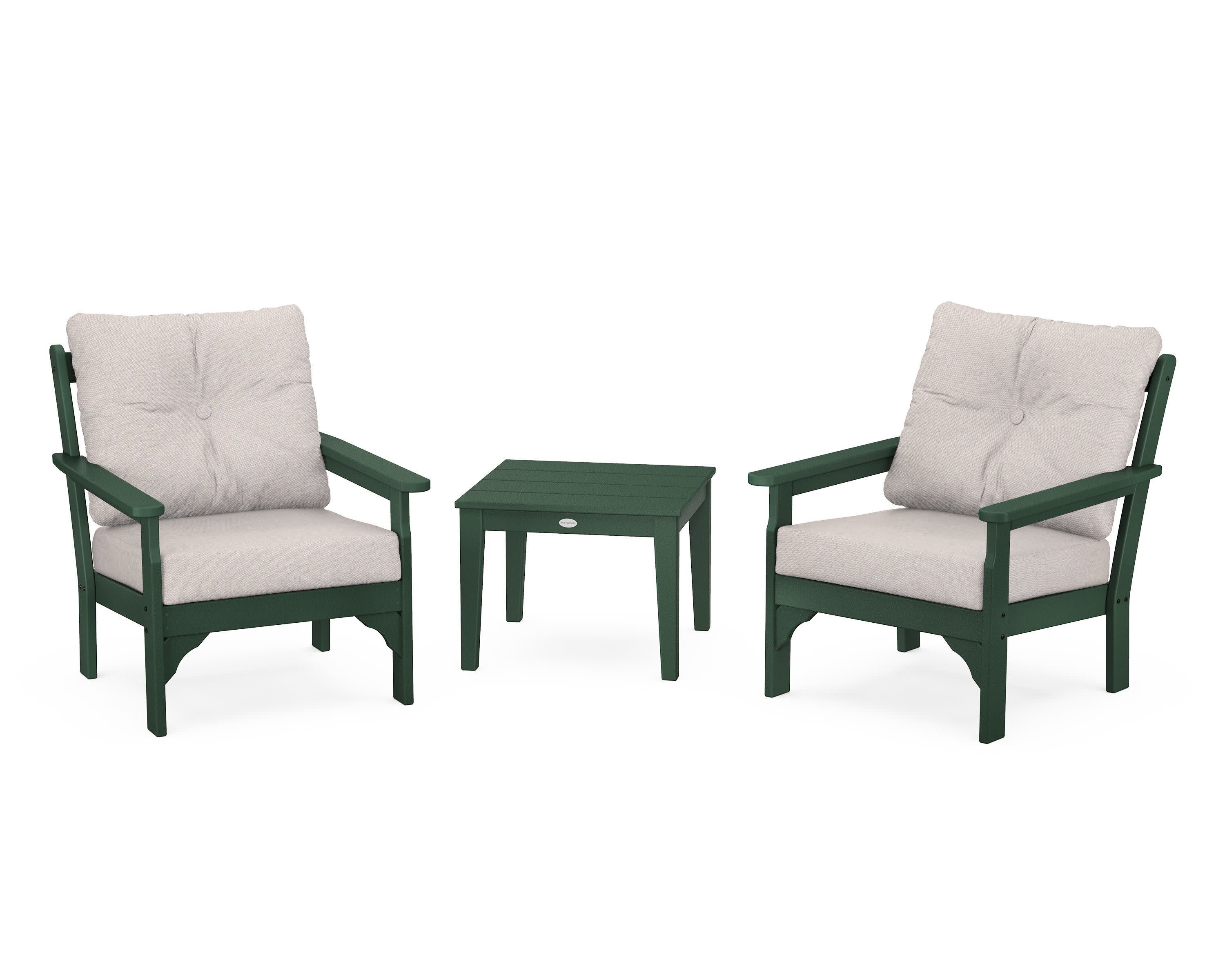 Vineyard 3-Piece Deep Seating Set in Green / Dune Burlap