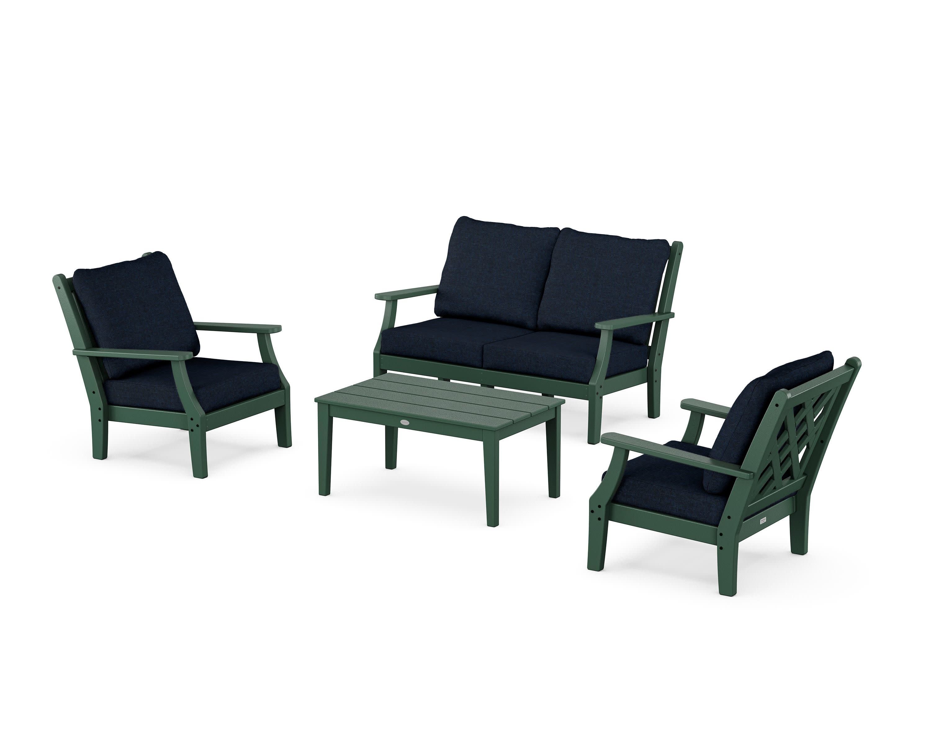 Wovendale 4-Piece Deep Seating Set with Loveseat in Green / Marine Indigo