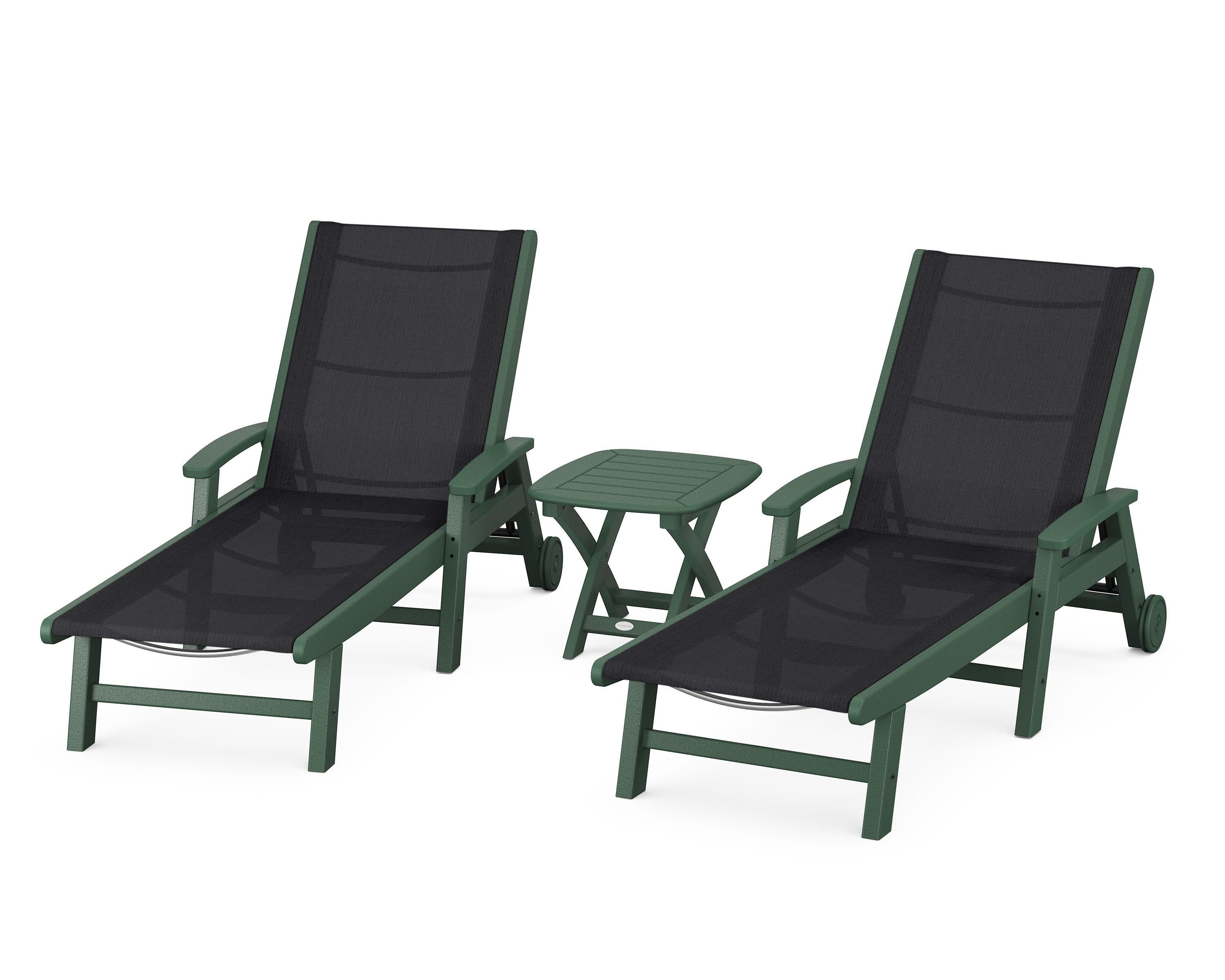Coastal 3-Piece Wheeled Chaise Set in Green / Black Sling