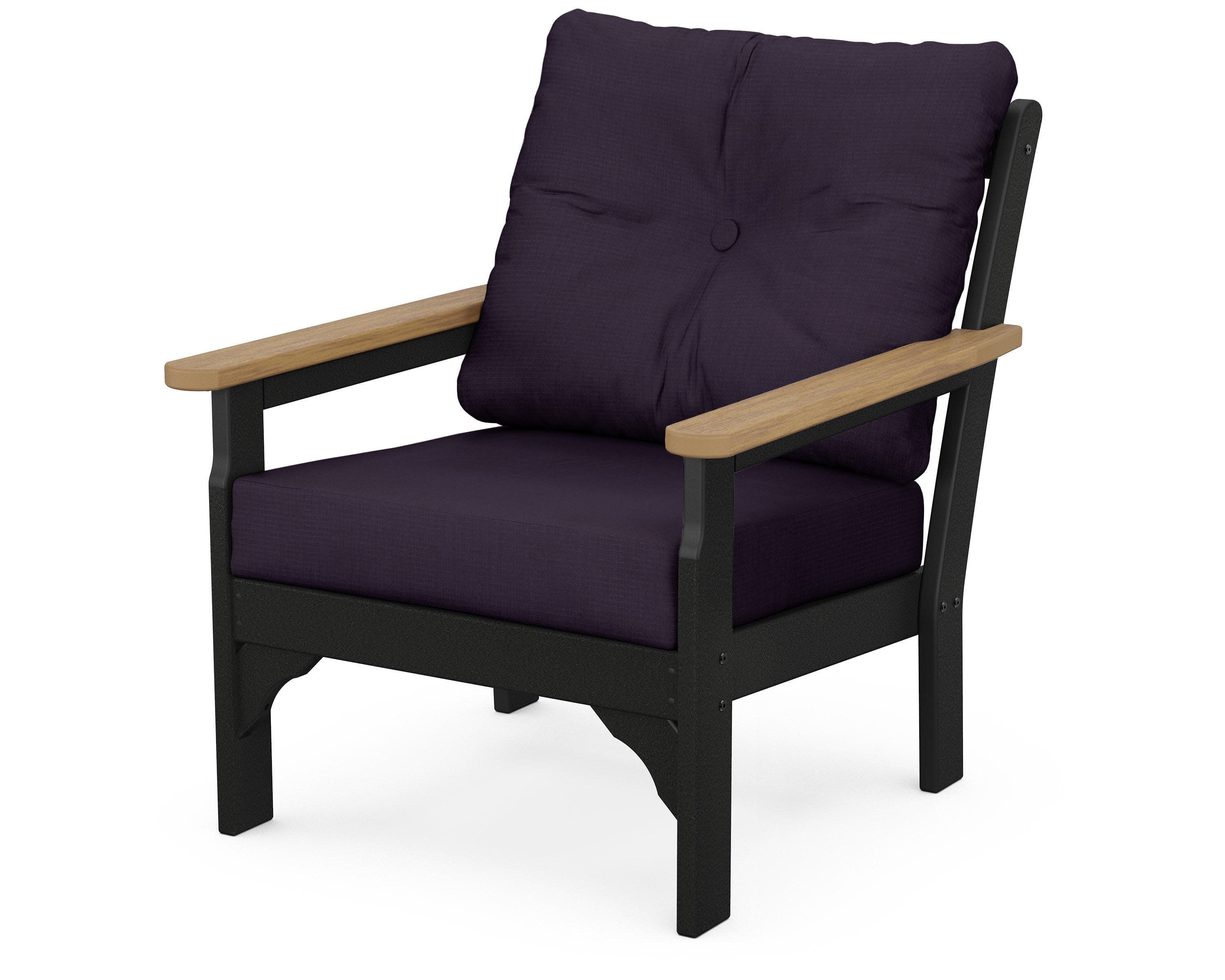 Vineyard Deep Seating Chair in Black / Natural / Navy Linen