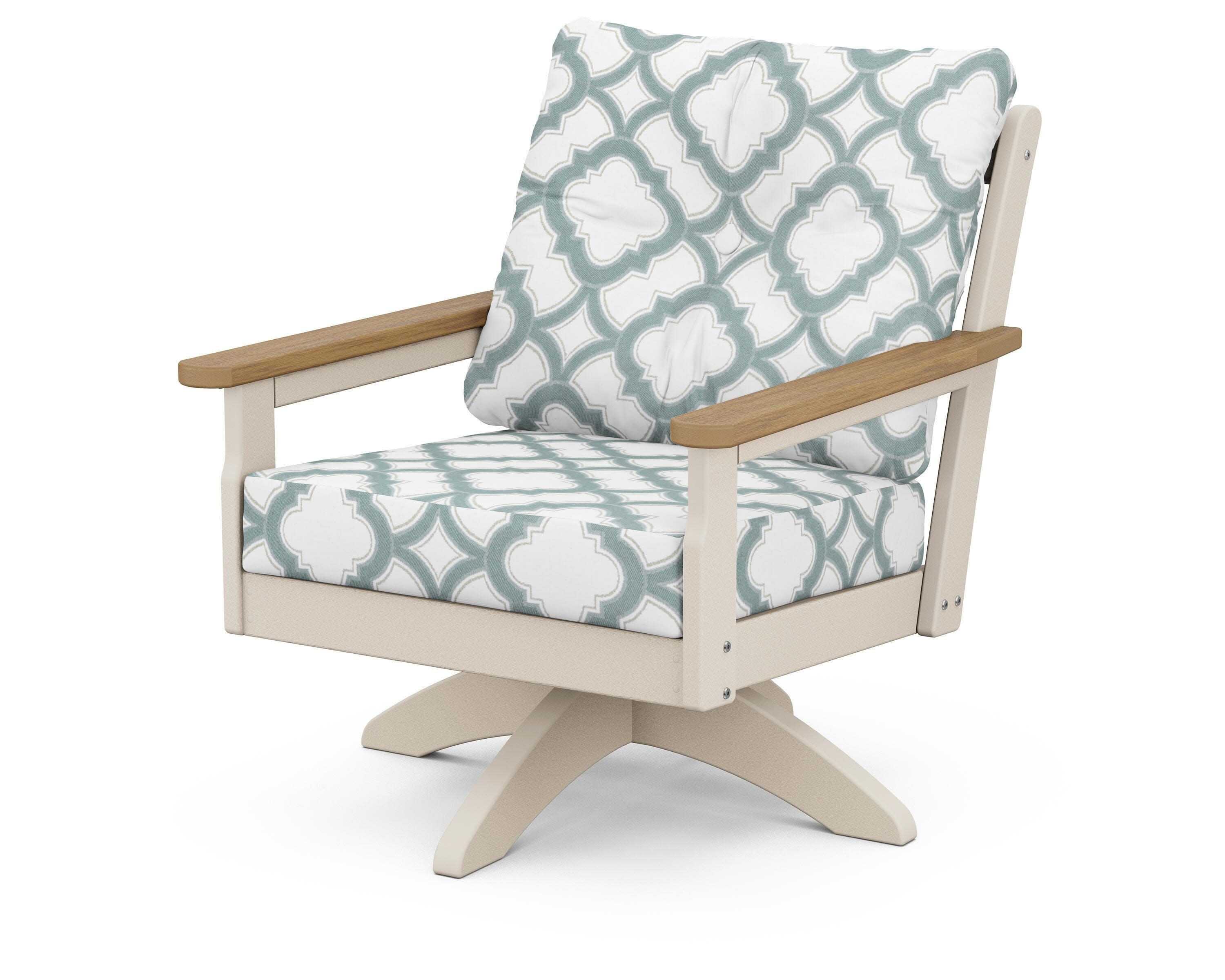 Vineyard Deep Seating Swivel Chair in Sand / Natural / Trellis Glacier Spa