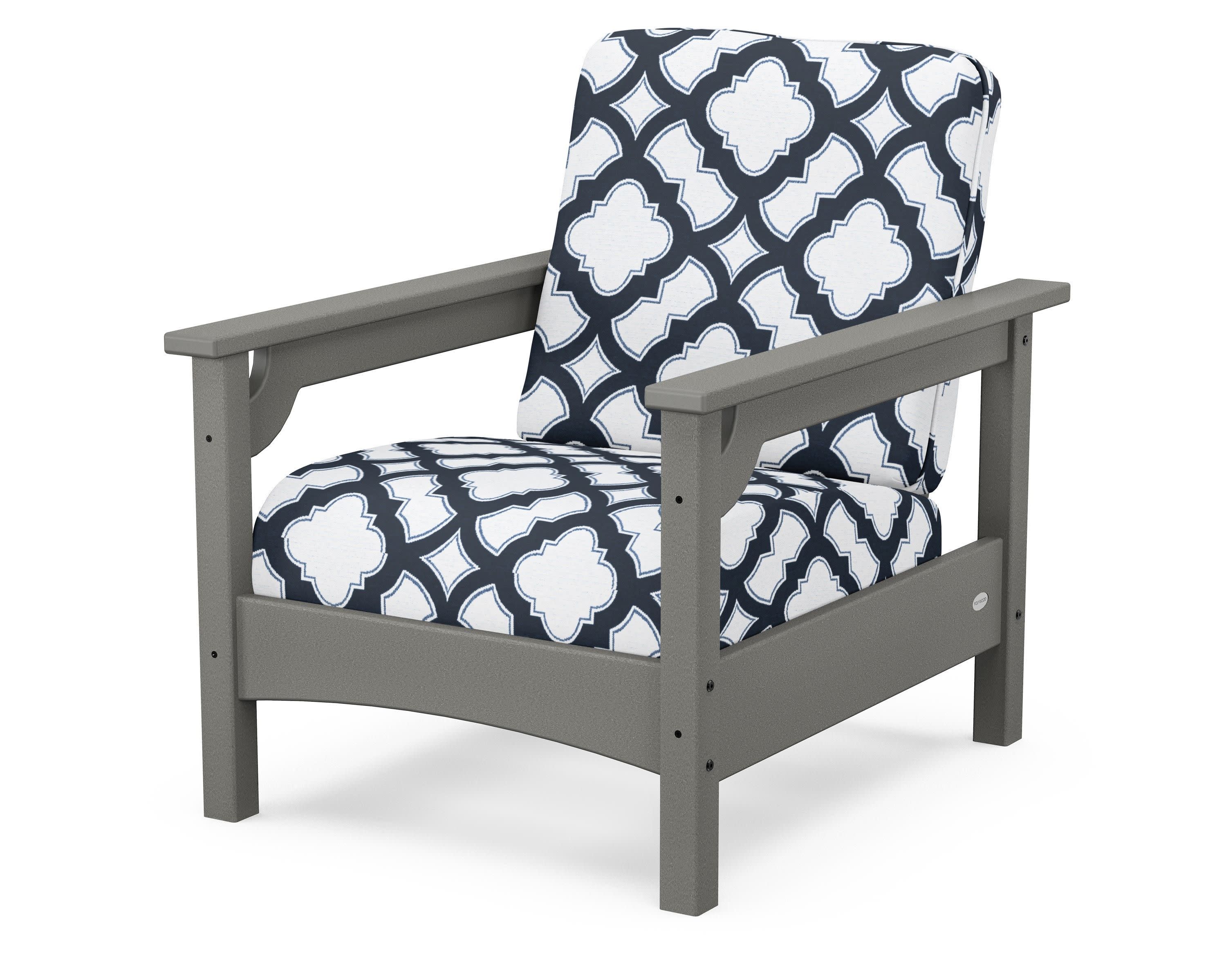 Club Chair in Slate Grey / Trellis Marine Indigo