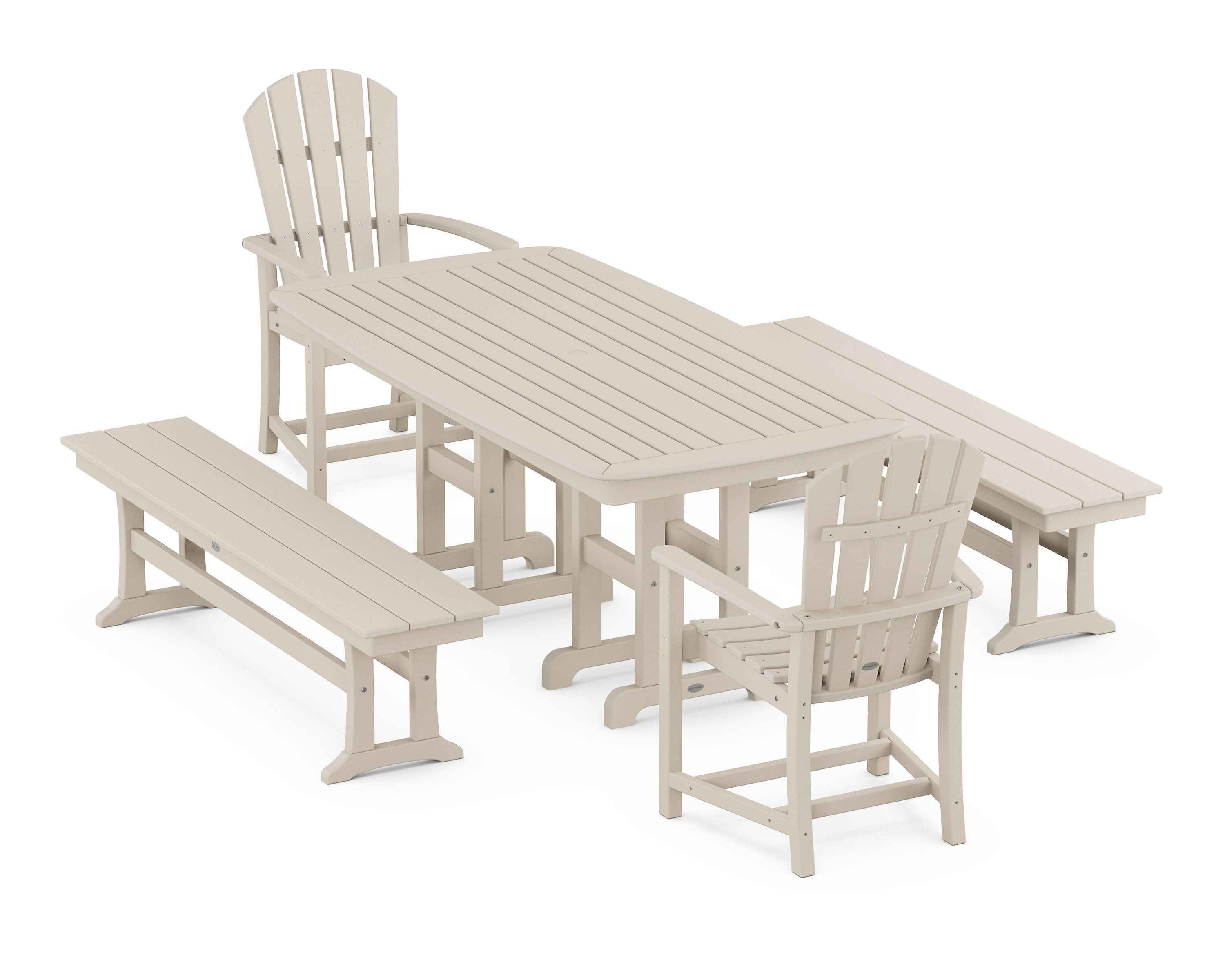 Palm Coast 5-Piece Dining Set with Benches in Sand