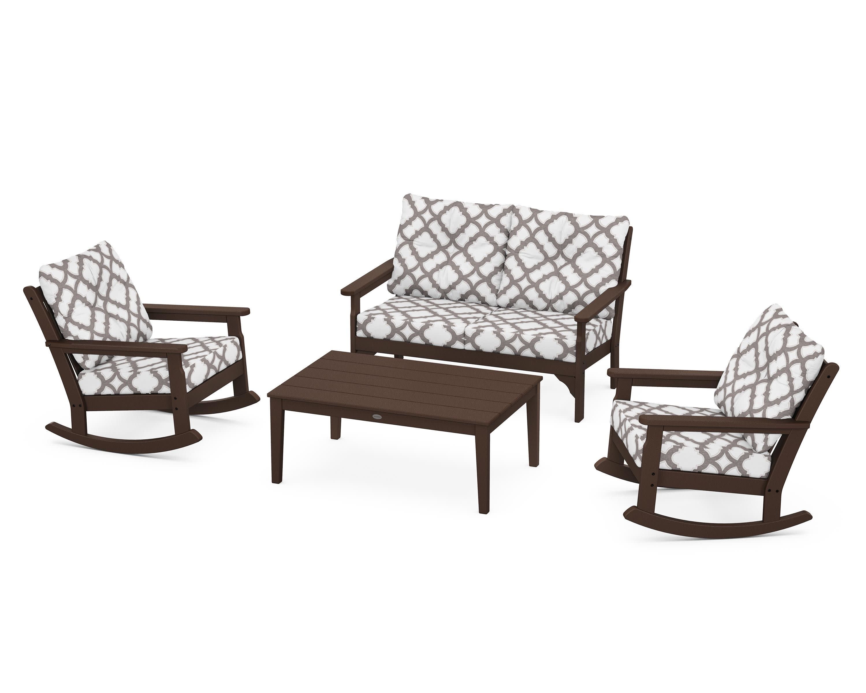 Vineyard 4-Piece Deep Seating Rocking Chair Set in Mahogany / Trellis Grey Mist