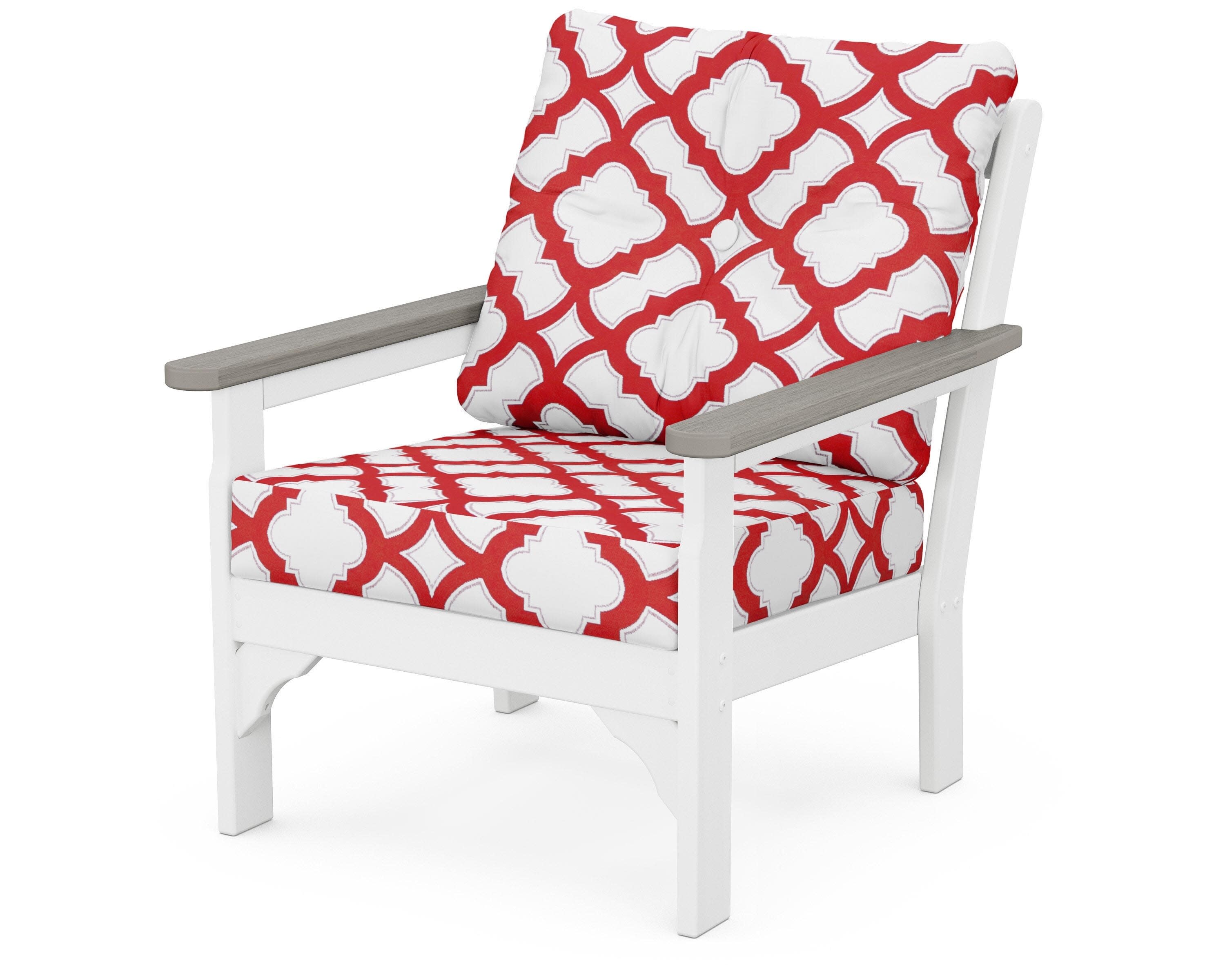 Vineyard Deep Seating Chair in White / Driftwood / Trellis Crimson