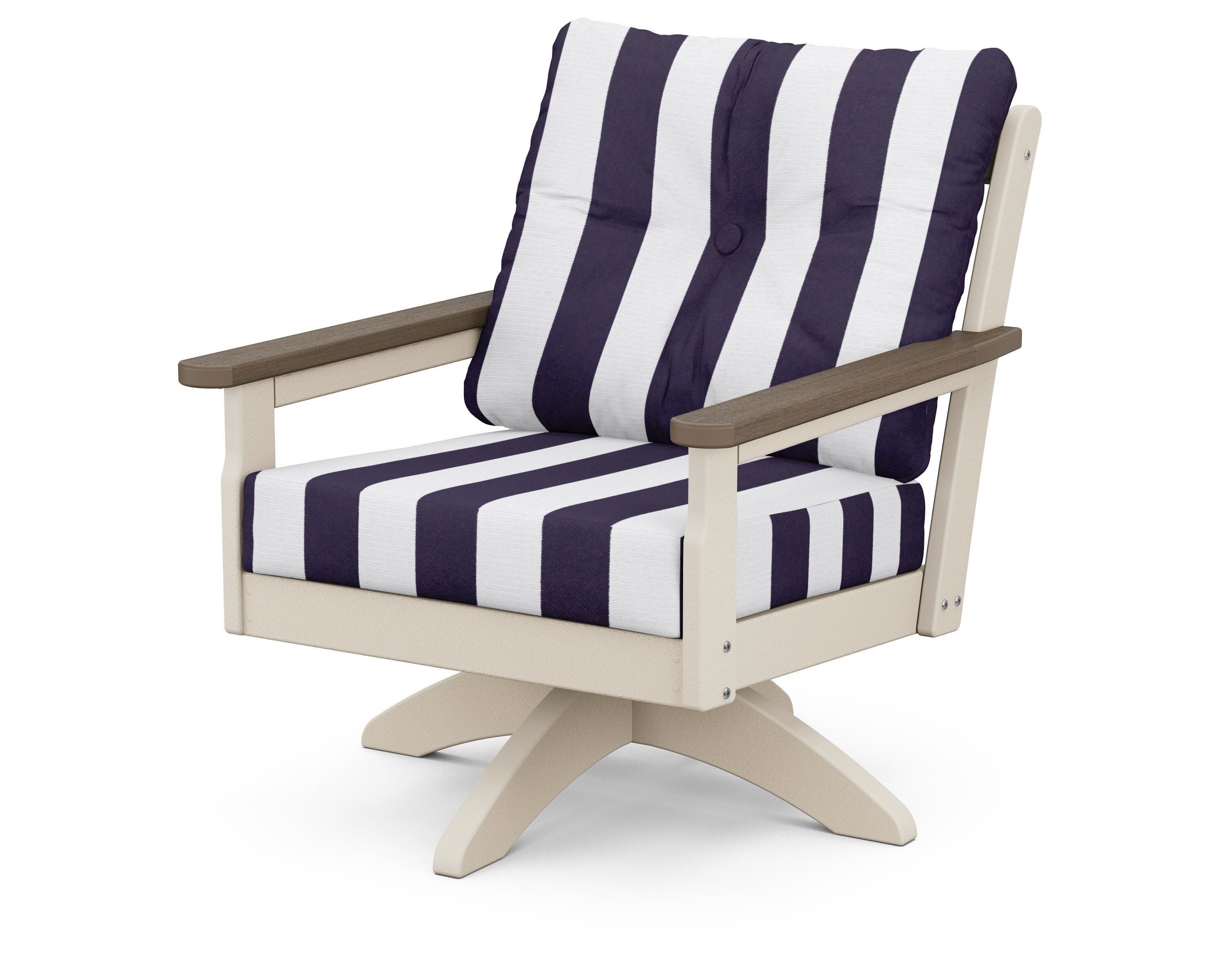 Vineyard Deep Seating Swivel Chair in Sand / Kona / Cabana Stripe Navy