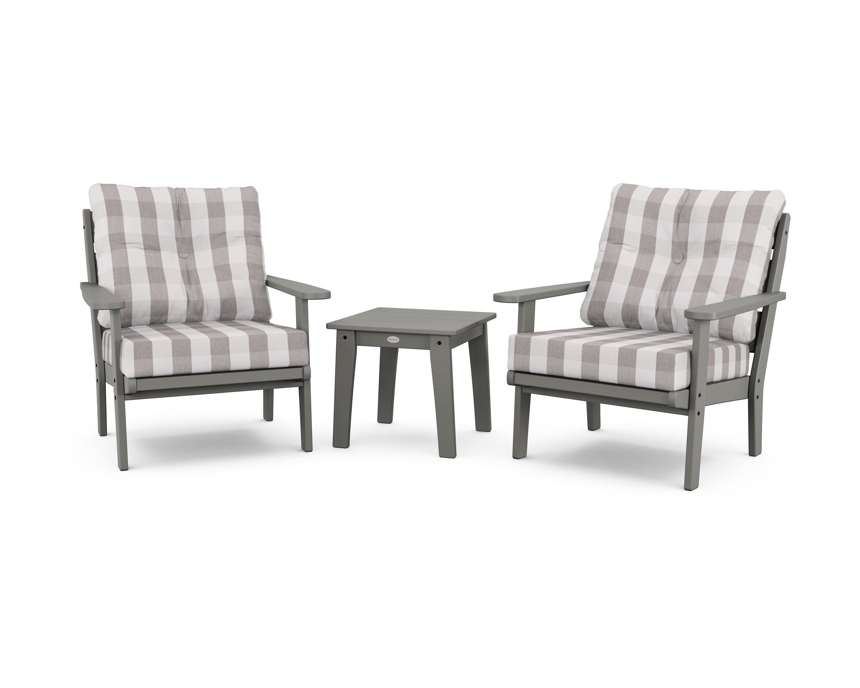 Lakeside 3-Piece Deep Seating Chair Set in Slate Grey / Buffalo Plaid Grey Mist