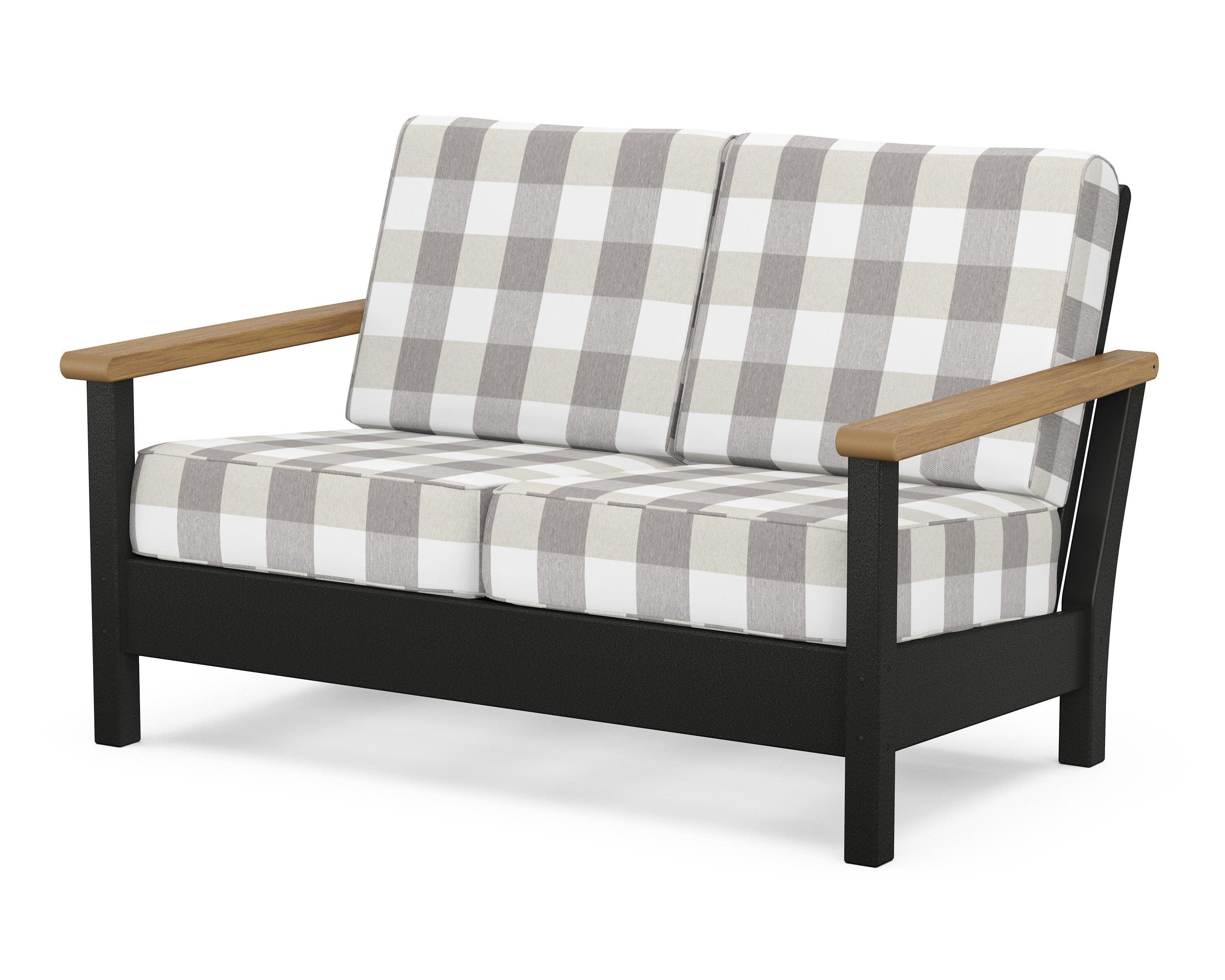 Harbour Deep Seating Loveseat in Black / Natural / Buffalo Plaid Grey Mist