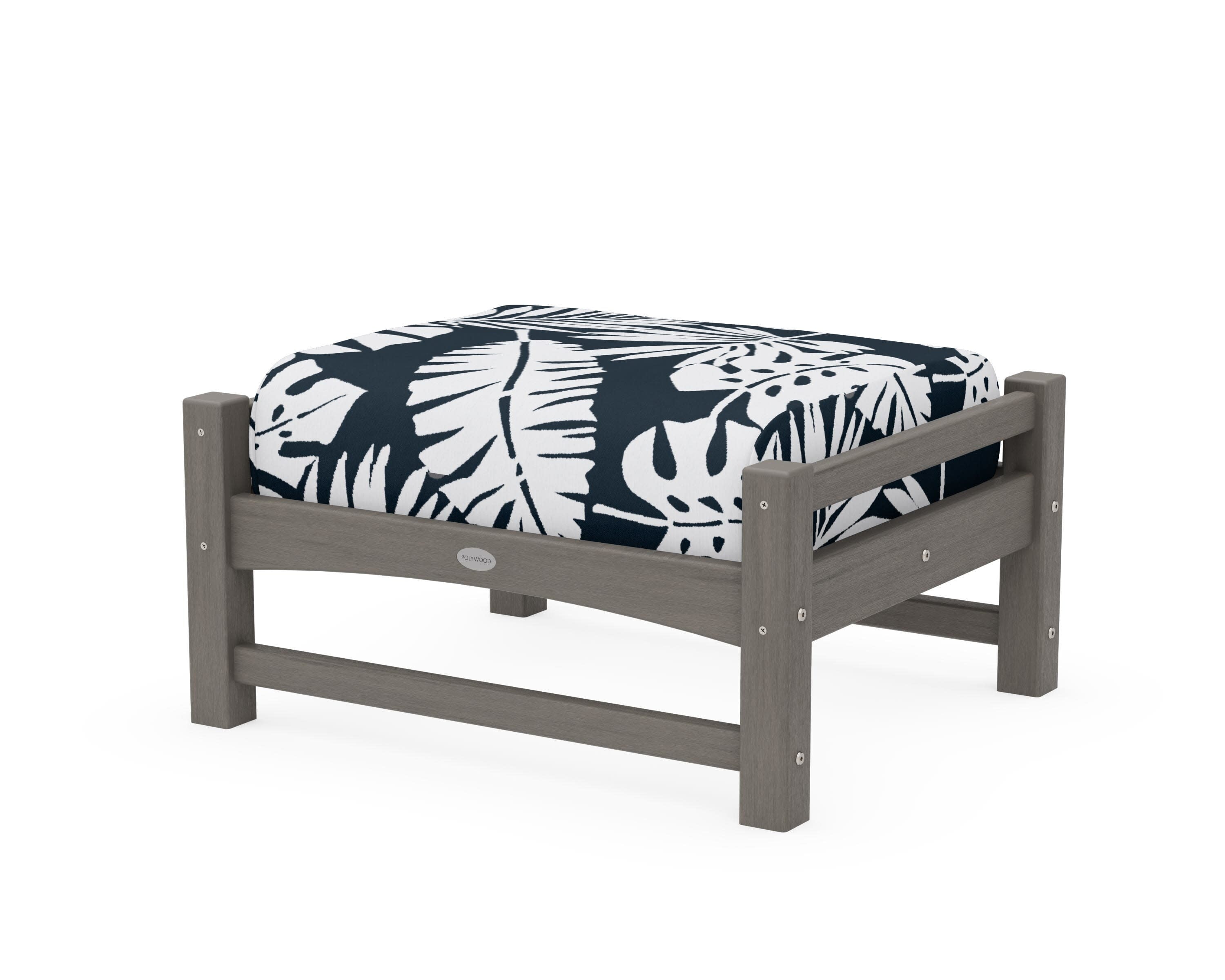 Club Ottoman in Driftwood / Leaf Marine Indigo