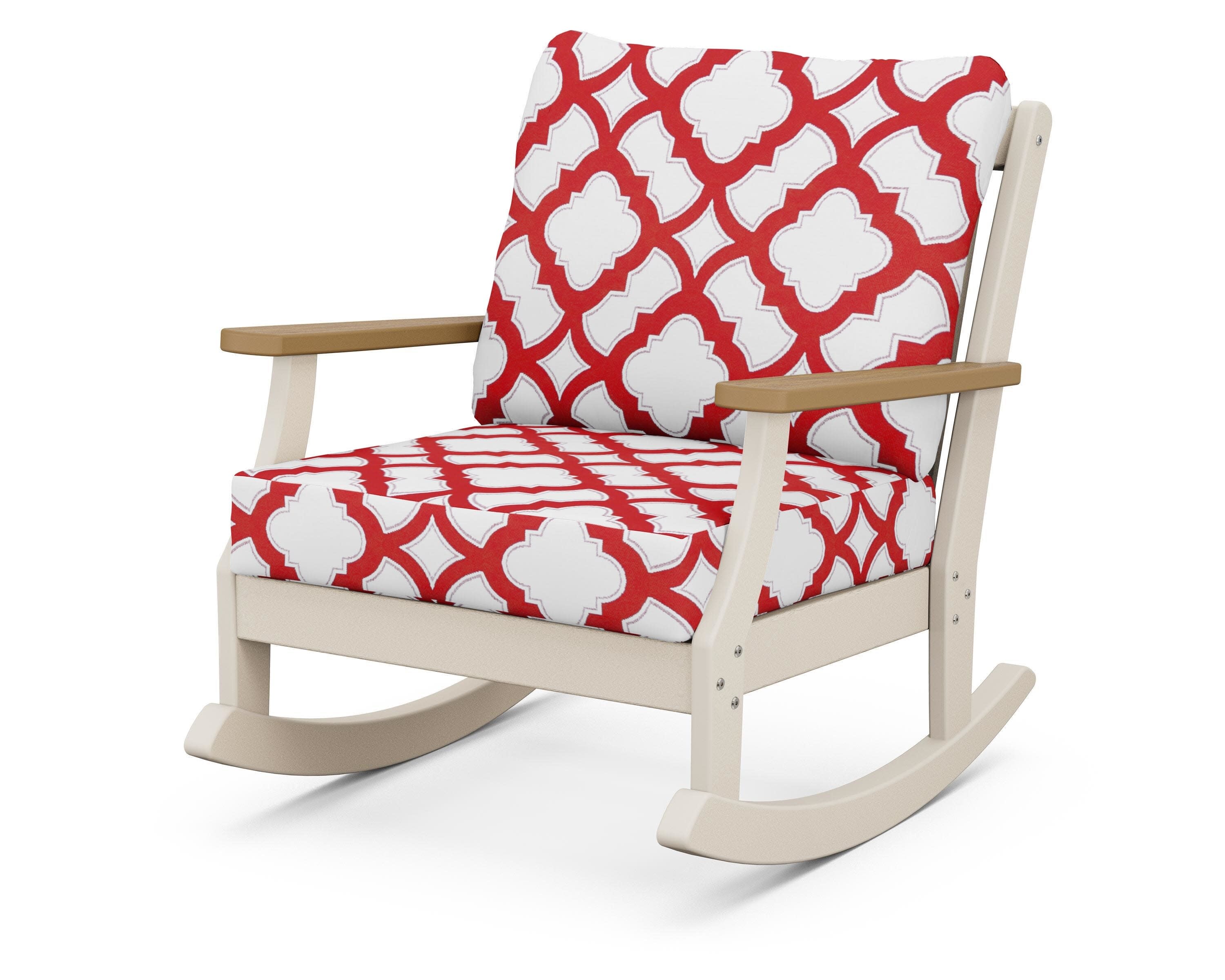 Braxton Deep Seating Rocking Chair in Sand / Natural / Trellis Crimson