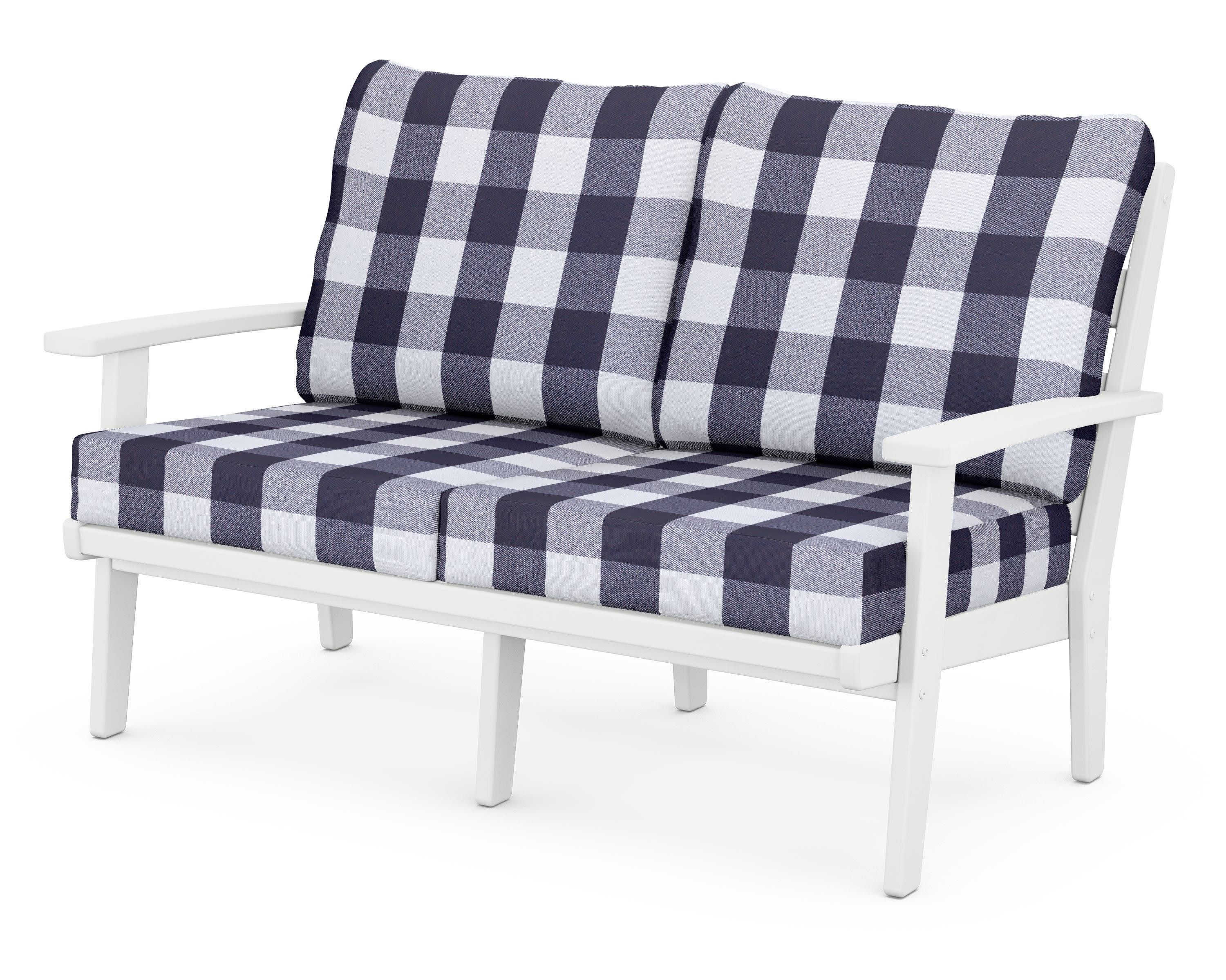 Grant Park Deep Seating Loveseat in White / Buffalo Plaid Navy