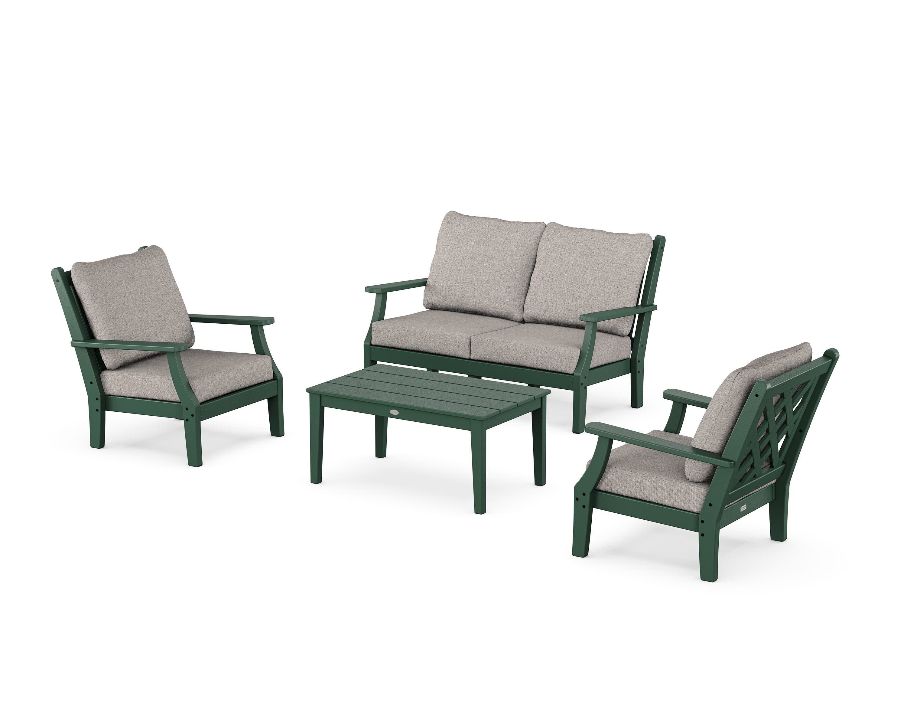 Wovendale 4-Piece Deep Seating Set with Loveseat in Green / Weathered Tweed