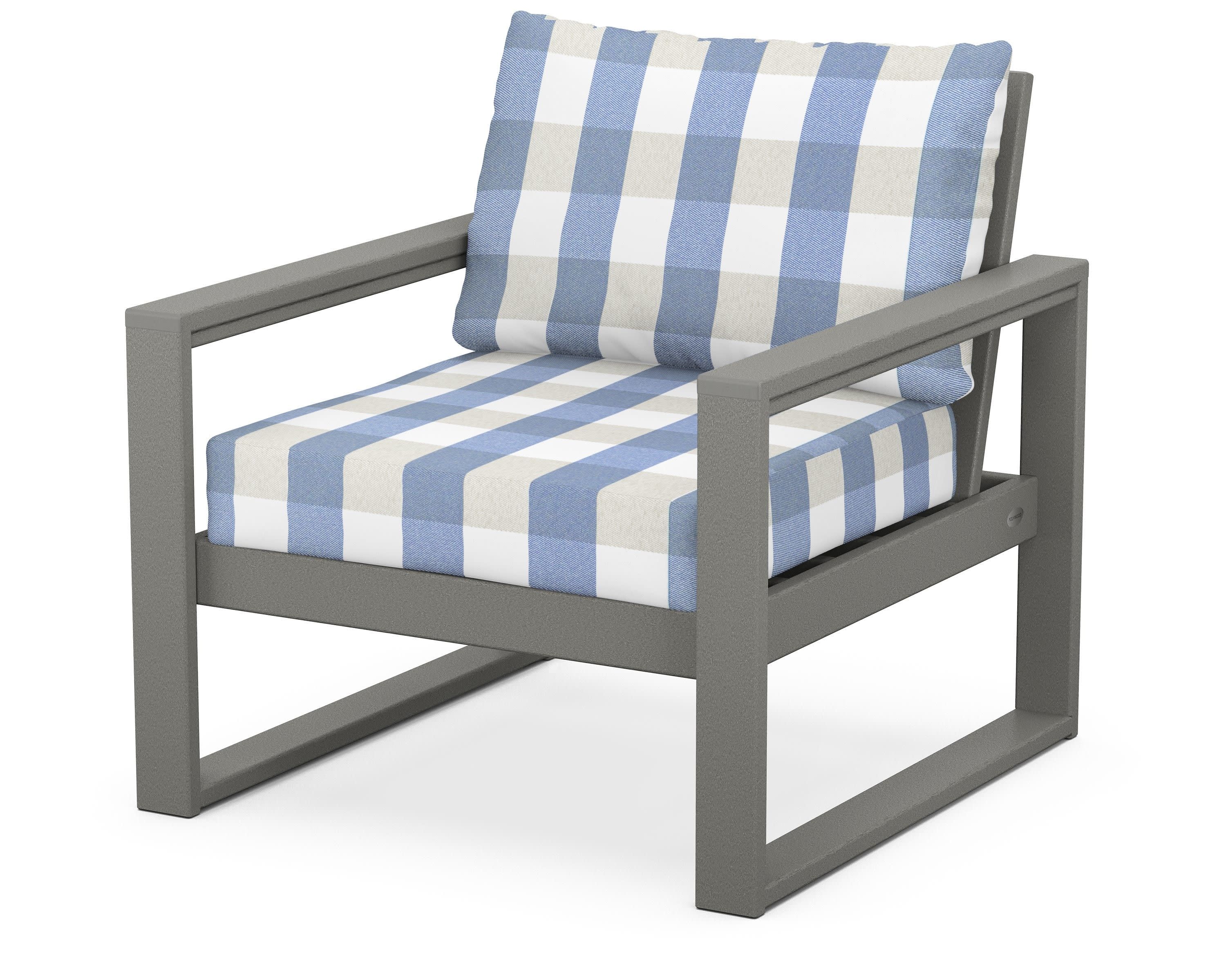 EDGE Club Chair in Slate Grey / Buffalo Plaid Sky Blue