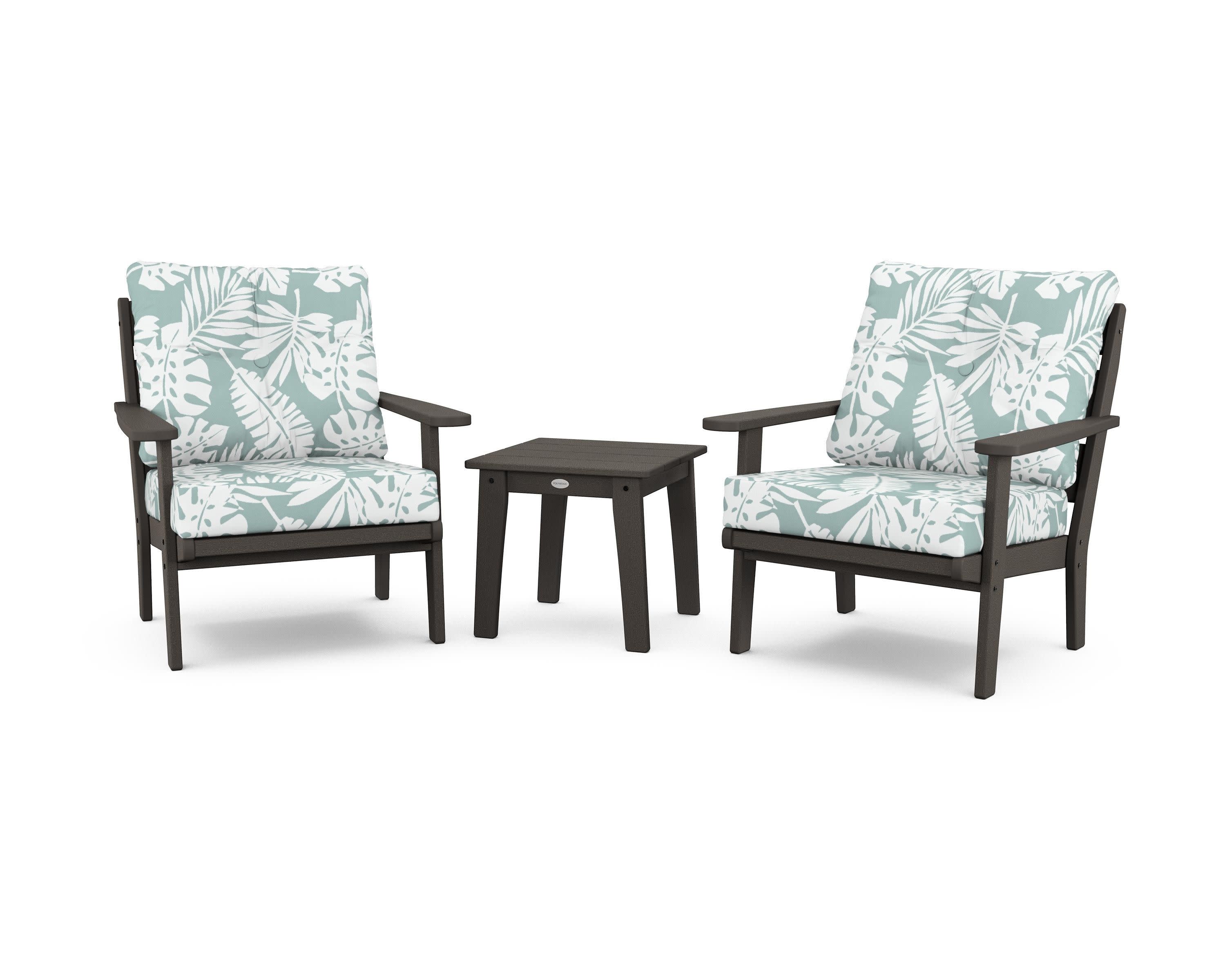 Lakeside 3-Piece Deep Seating Chair Set in Vintage Coffee / Leaf Glacier Spa