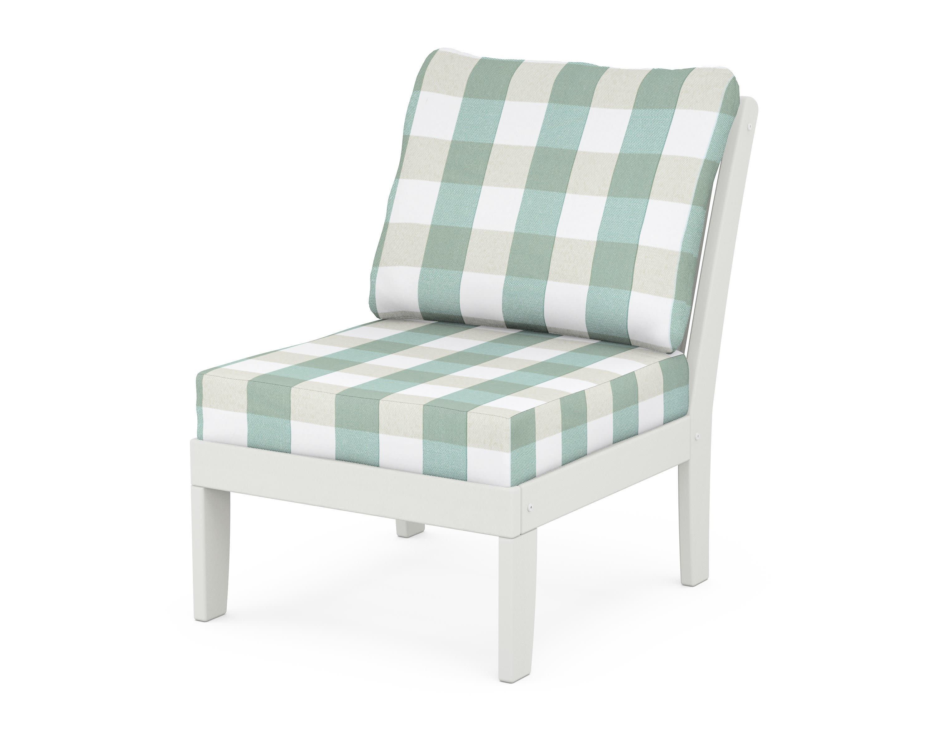 Braxton Modular Armless Chair in Vintage White / Buffalo Plaid Glacier Spa