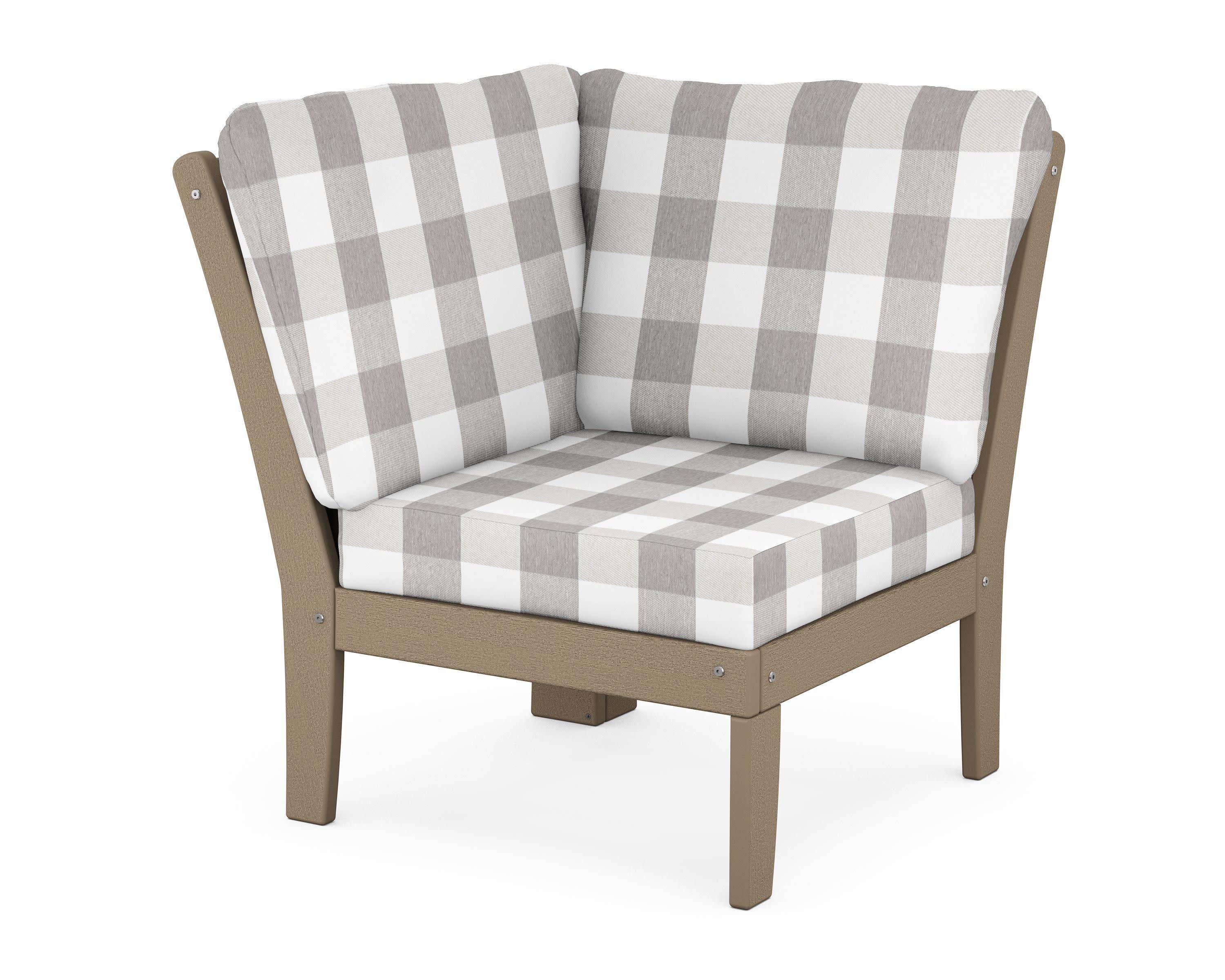 Braxton Modular Corner Chair in Vintage Sahara / Buffalo Plaid Grey Mist