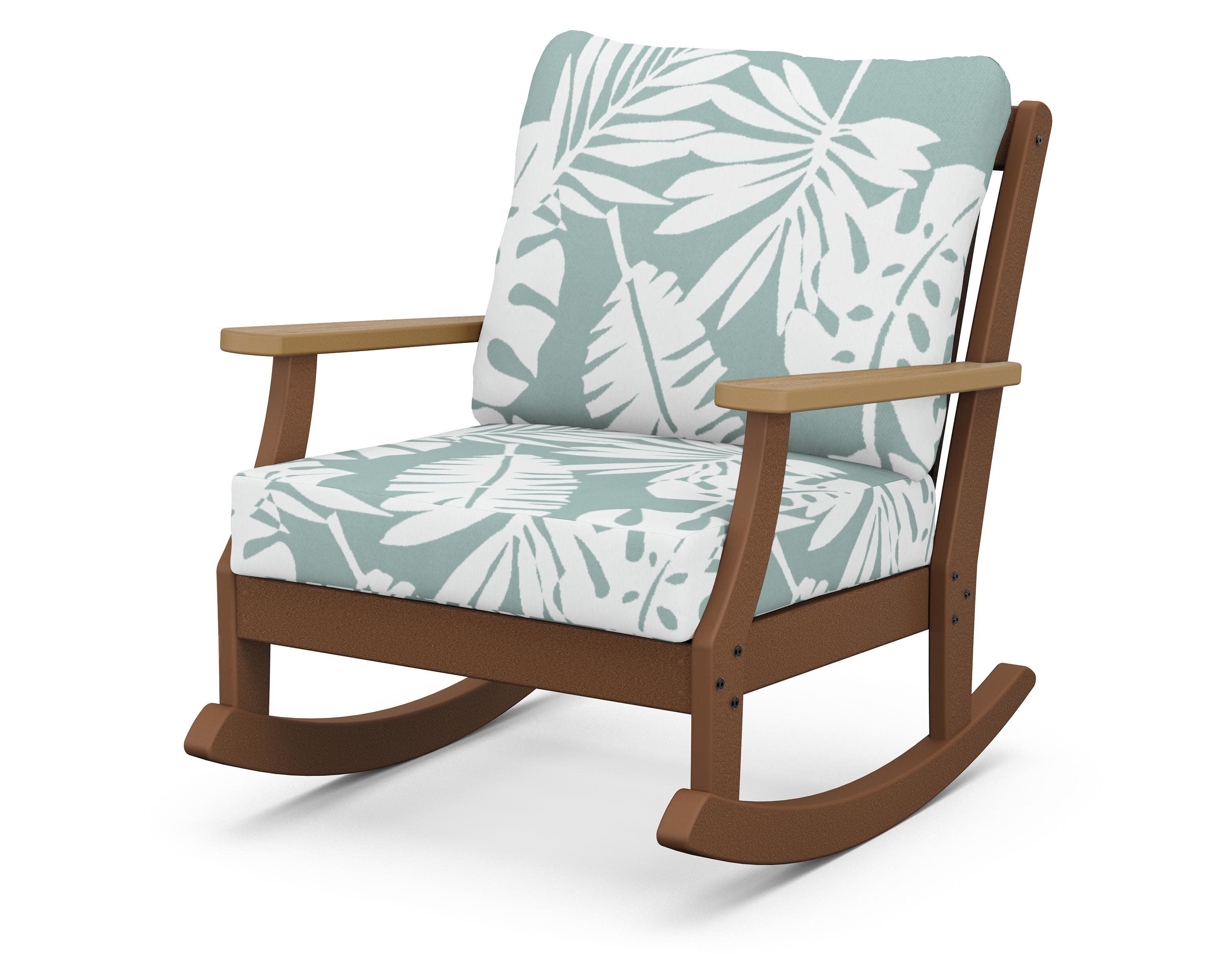 Braxton Deep Seating Rocking Chair in Teak / Natural / Leaf Glacier Spa