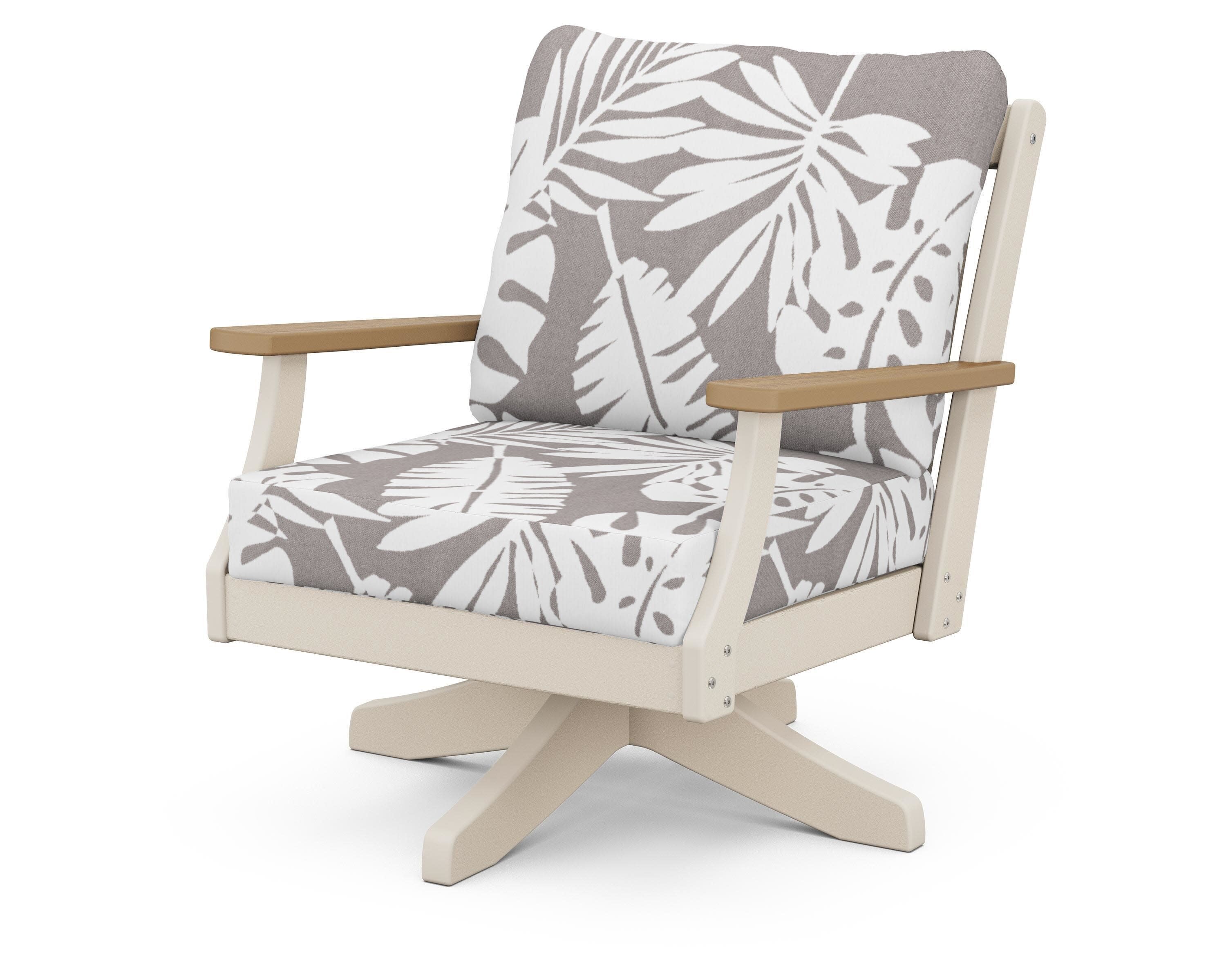 Braxton Deep Seating Swivel Chair in Sand / Natural / Leaf Grey Mist