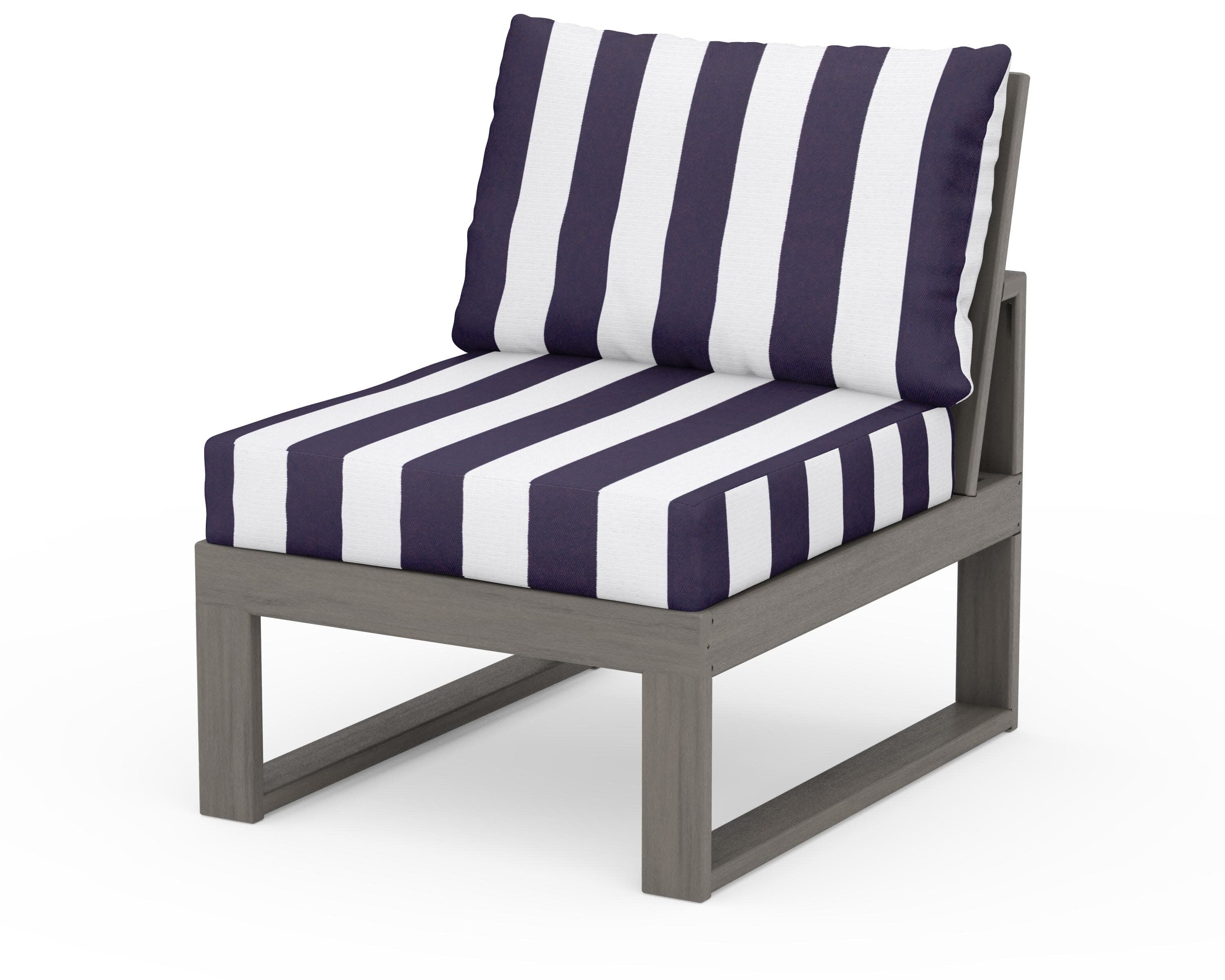 Modular Armless Chair in Driftwood / Cabana Stripe Navy