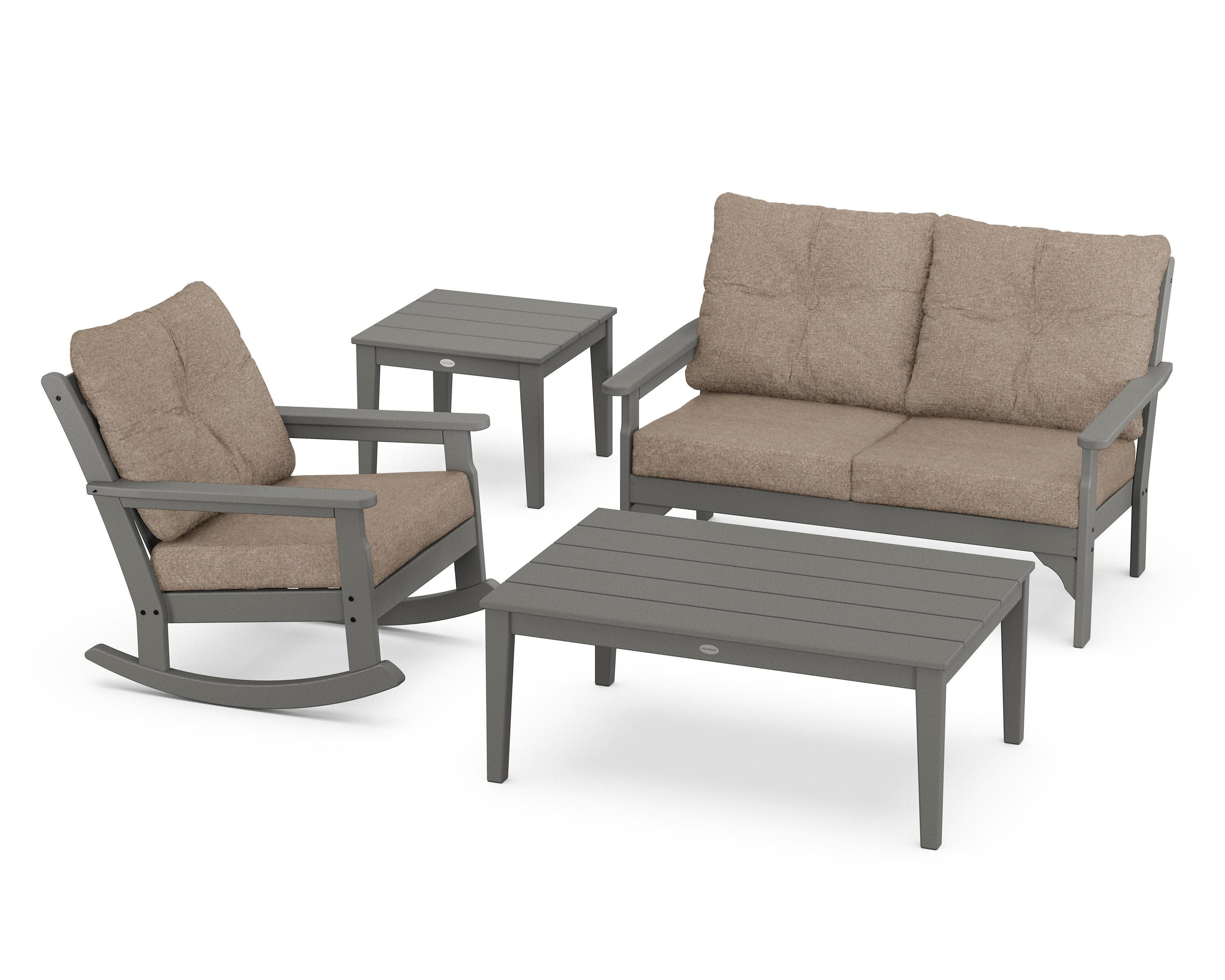 Vineyard 4-Piece Deep Seating Rocker Set in Slate Grey / Spiced Burlap