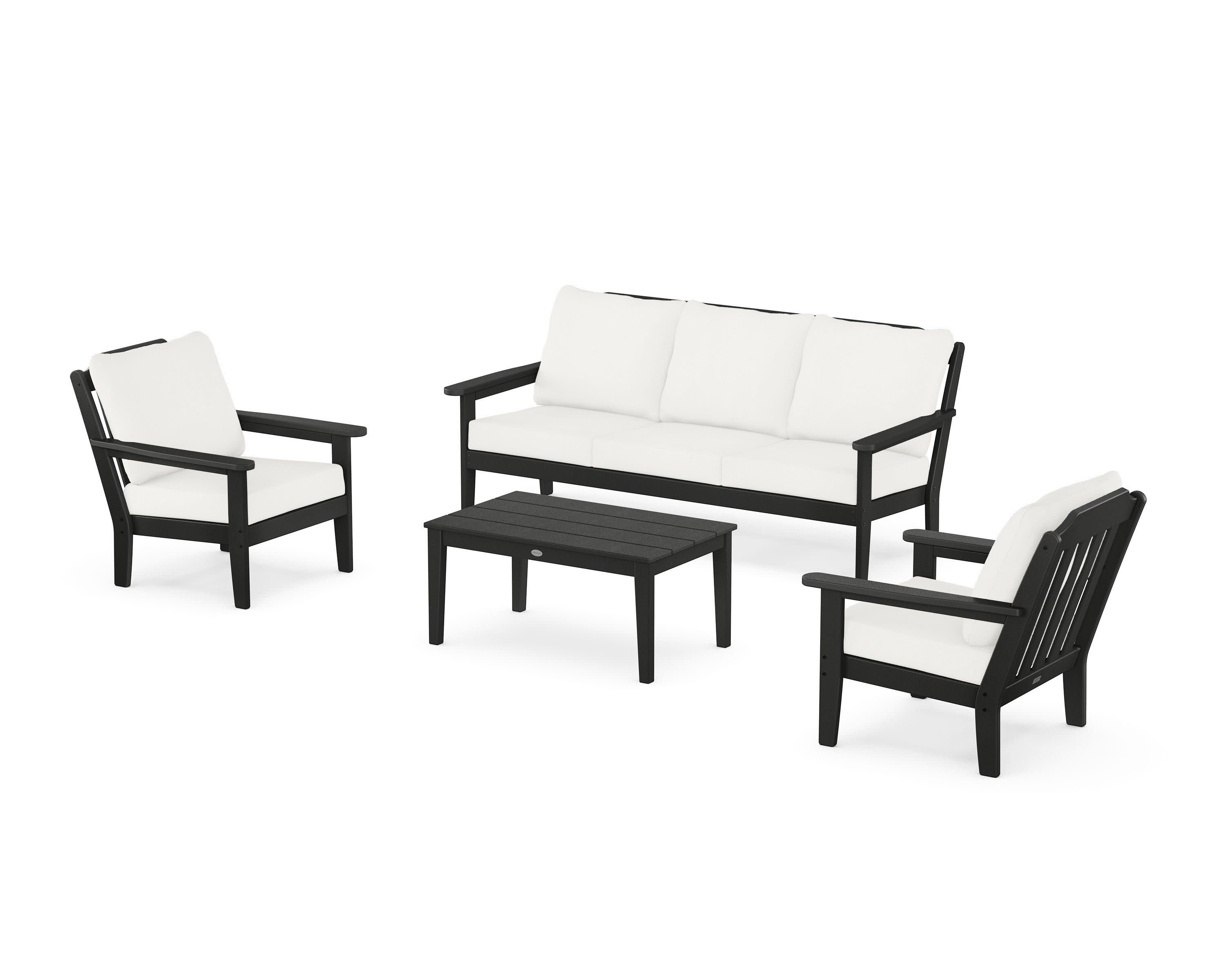 Cottage 4-Piece Deep Seating Set with Sofa in Black / Natural Linen