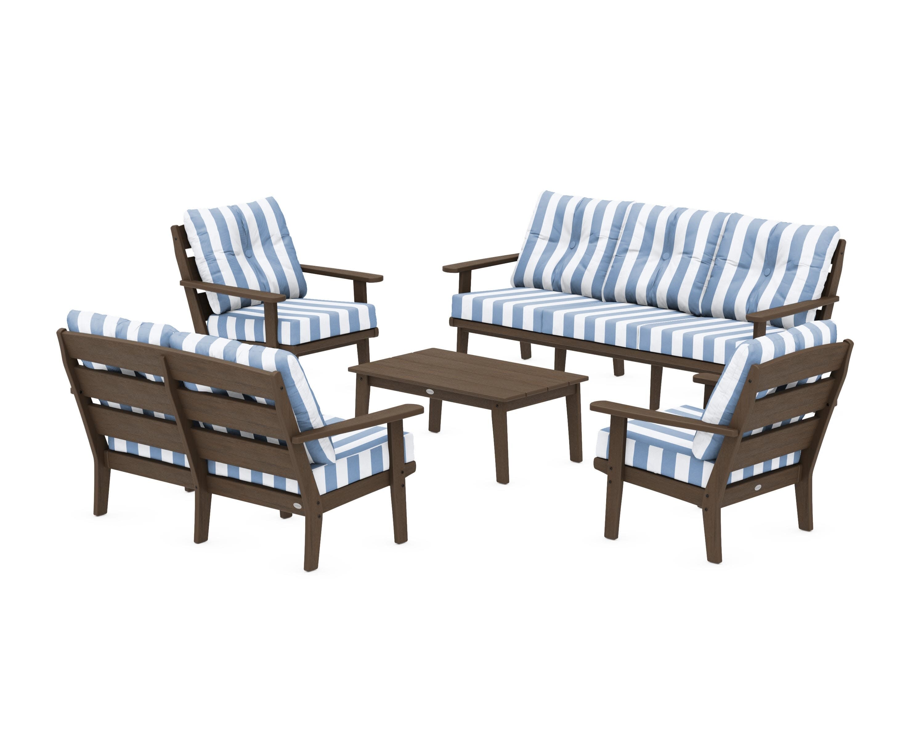 Lakeside 5-Piece Lounge Sofa Set in Kona / Cabana Stripe Sky Blue