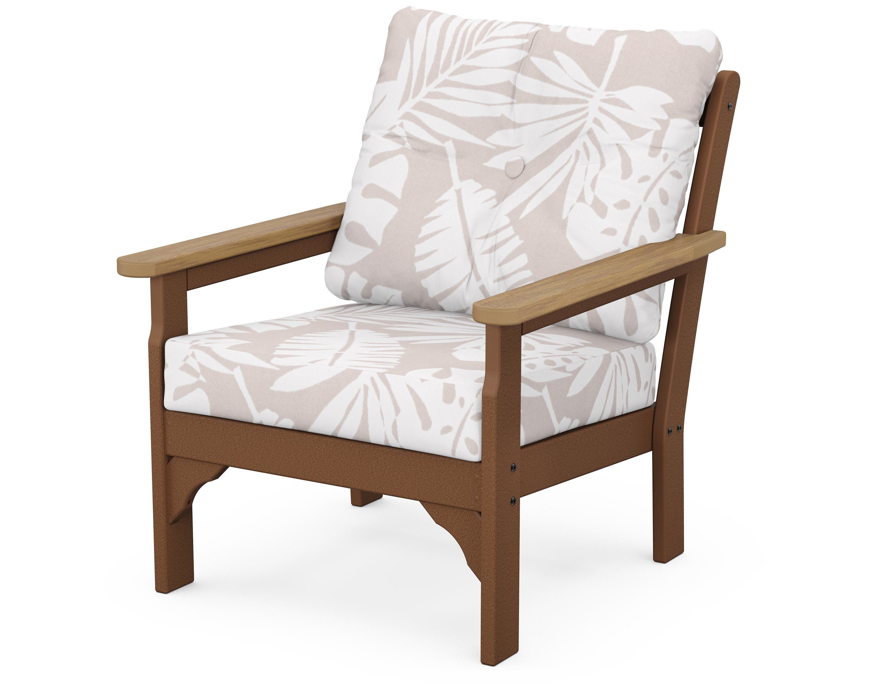 Vineyard Deep Seating Chair in Teak / Natural / Leaf Dune Burlap