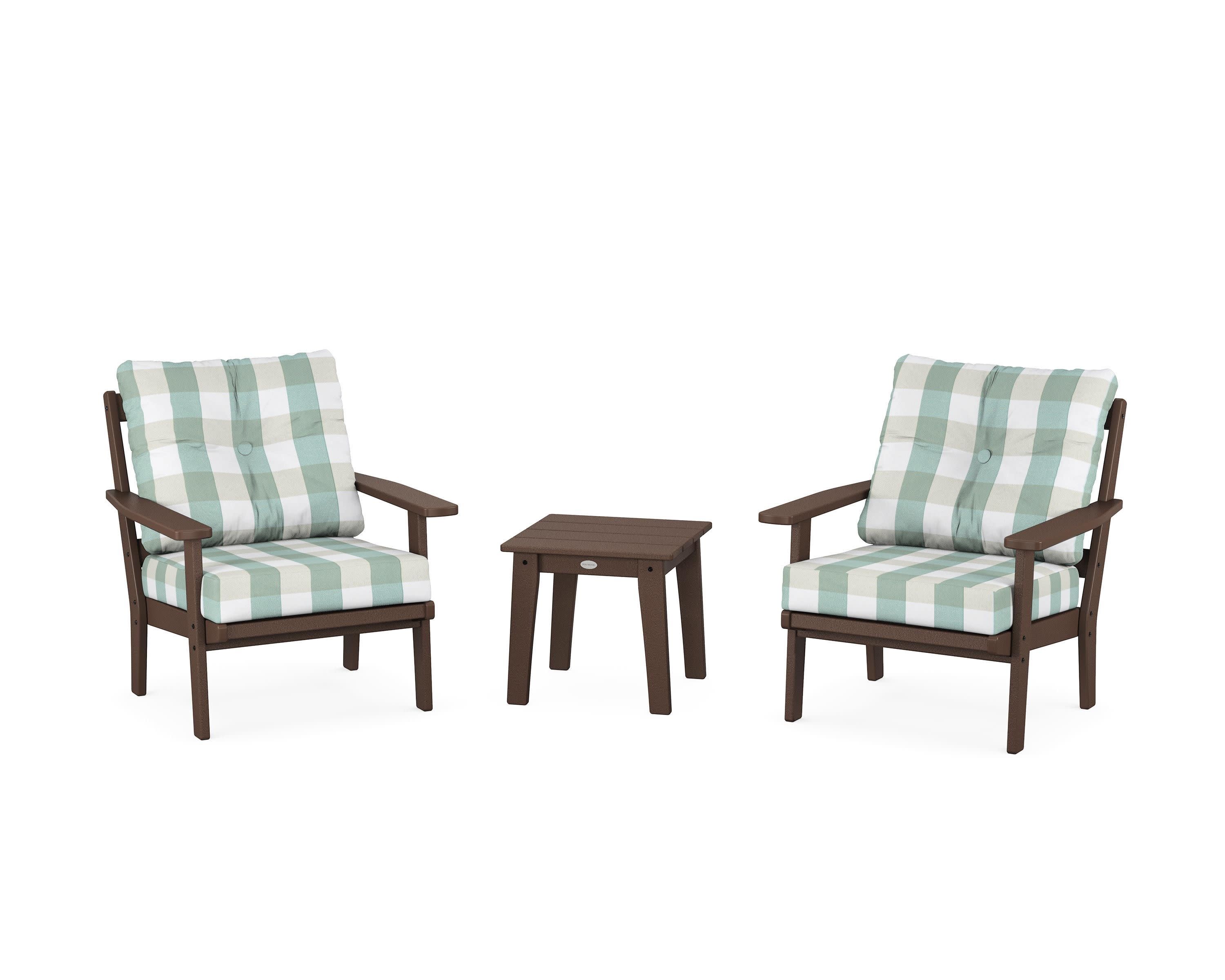 Oxford 3-Piece Deep Seating Set in Mahogany / Buffalo Plaid Glacier Spa