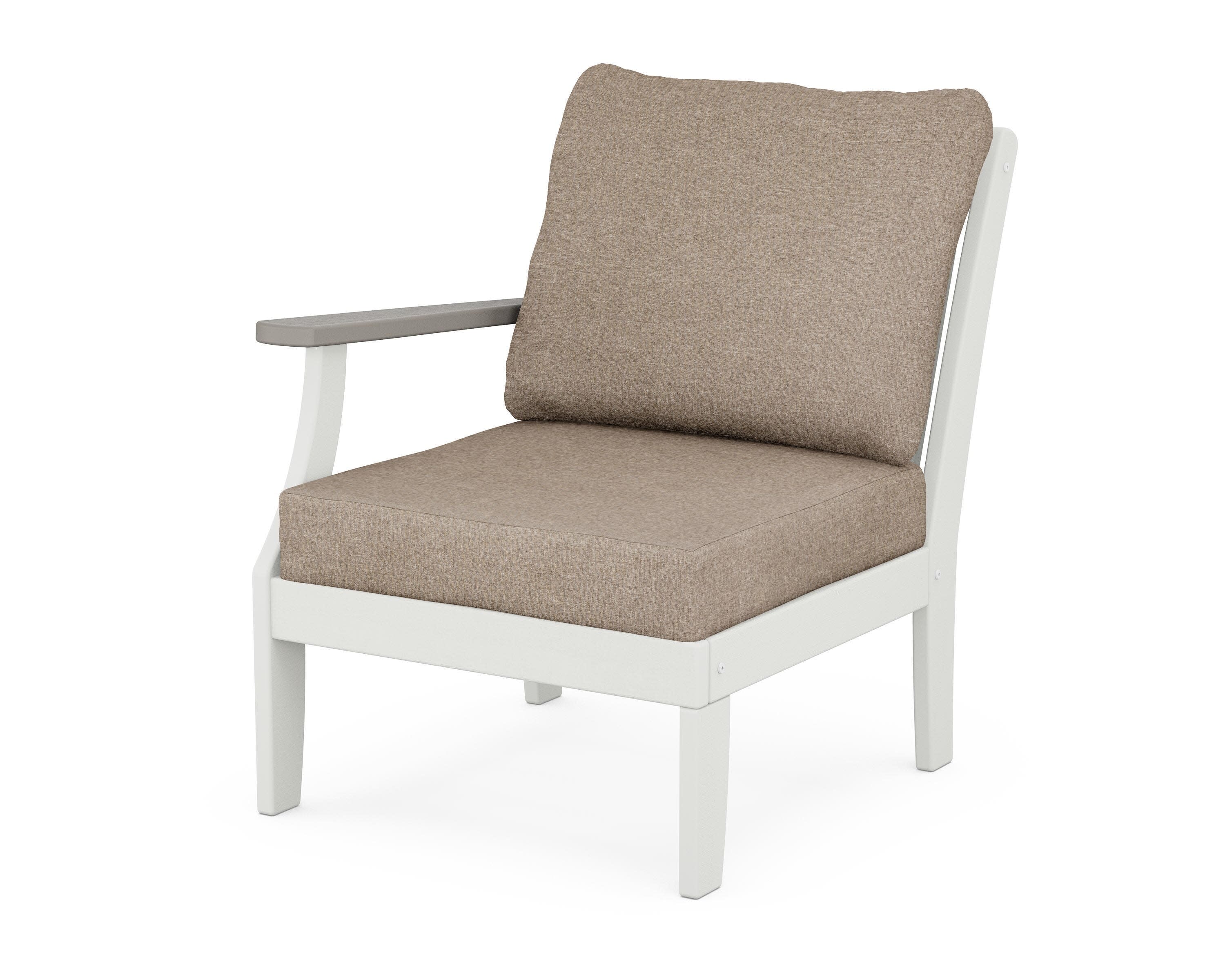 Braxton Modular Left Arm Chair in White / Driftwood / Spiced Burlap