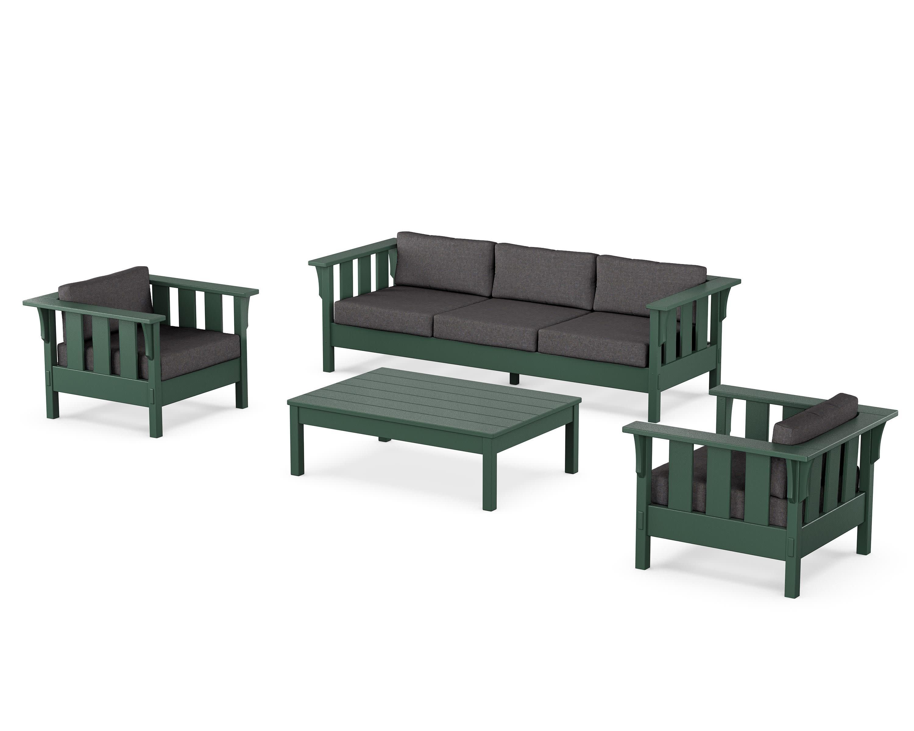 Acadia 4-Piece Deep Seating Set with Sofa in Green / Ash Charcoal