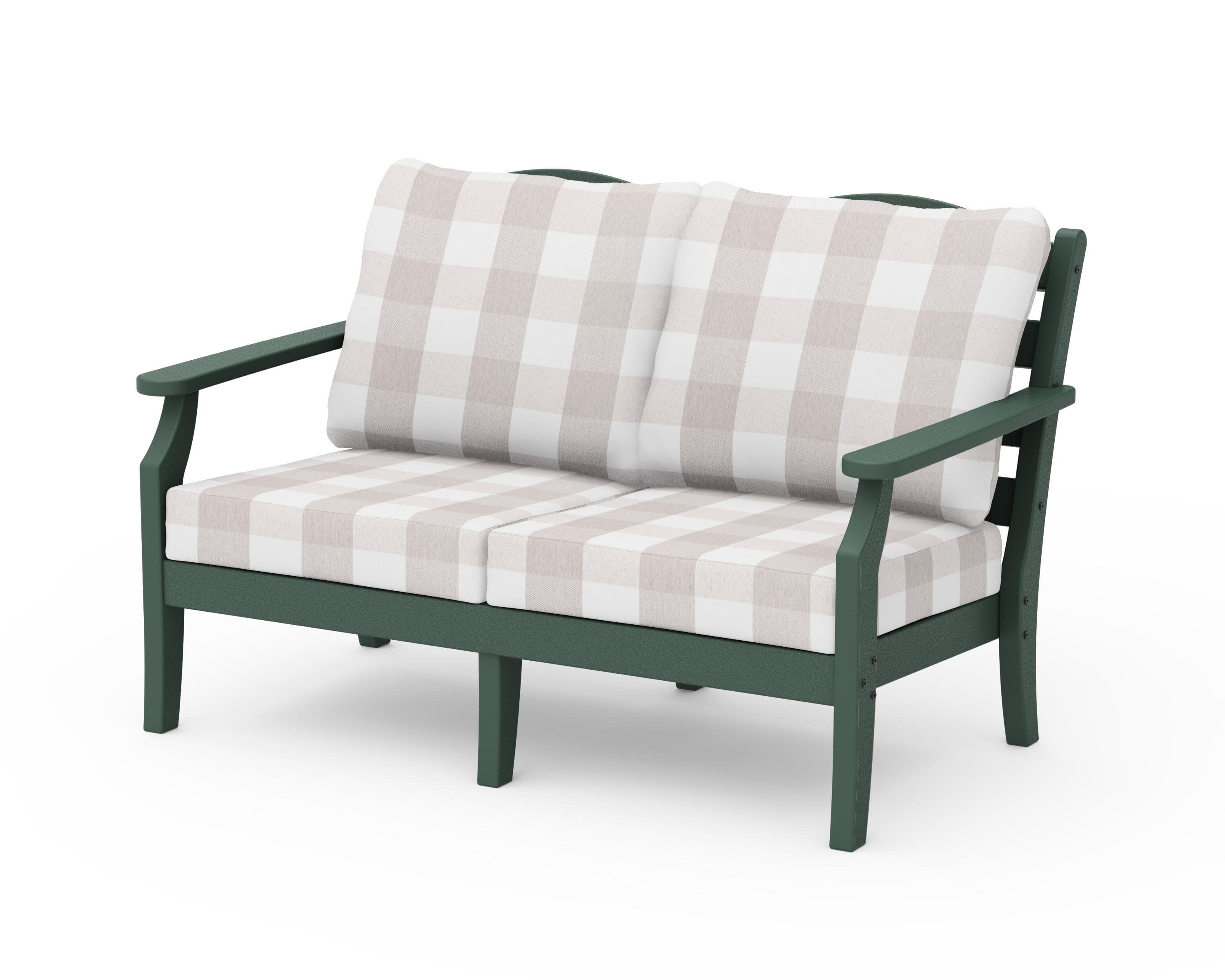 Savannah Deep Seating Loveseat in Green / Buffalo Plaid Dune Burlap