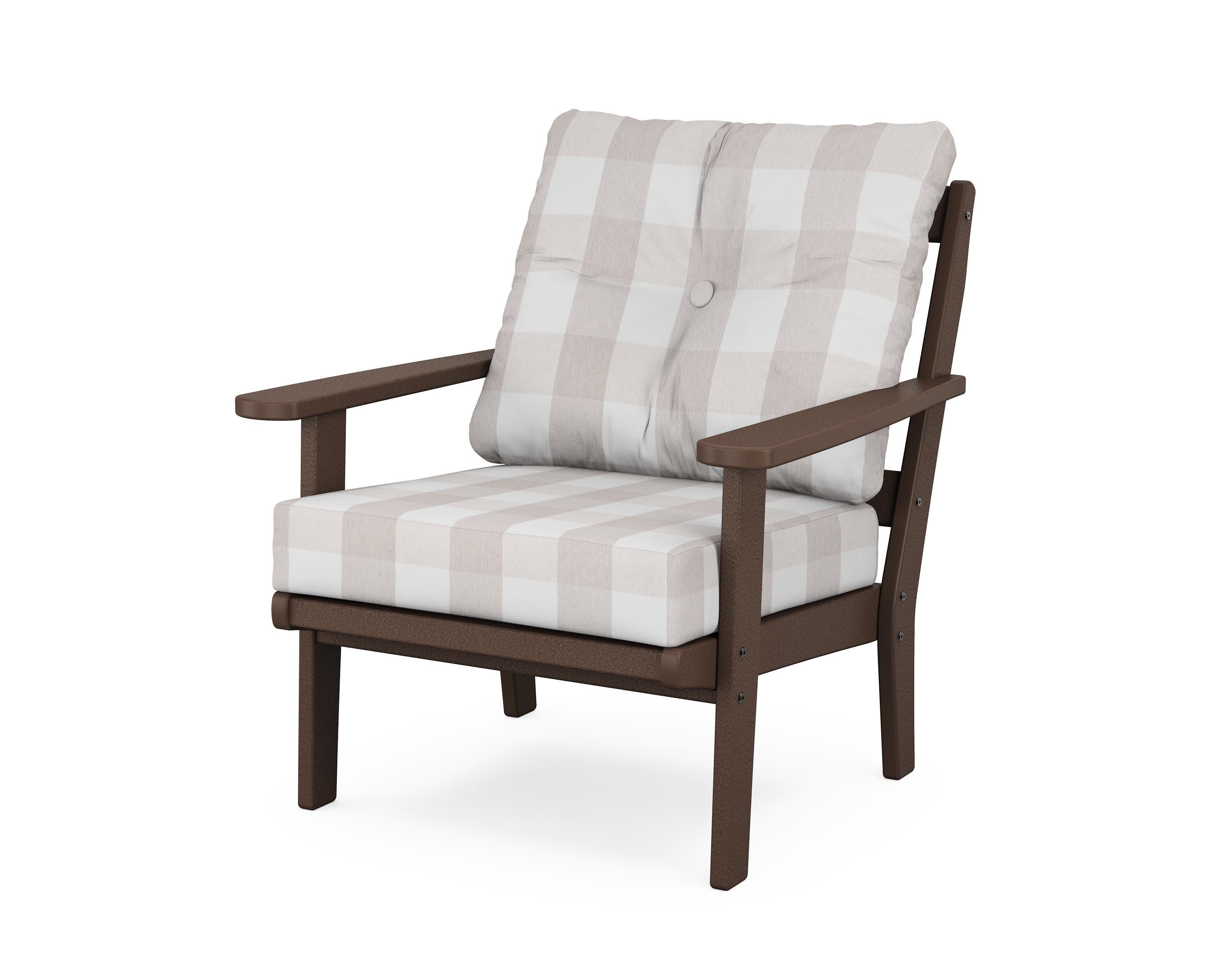 Mission Deep Seating Chair in Mahogany / Buffalo Plaid Dune Burlap