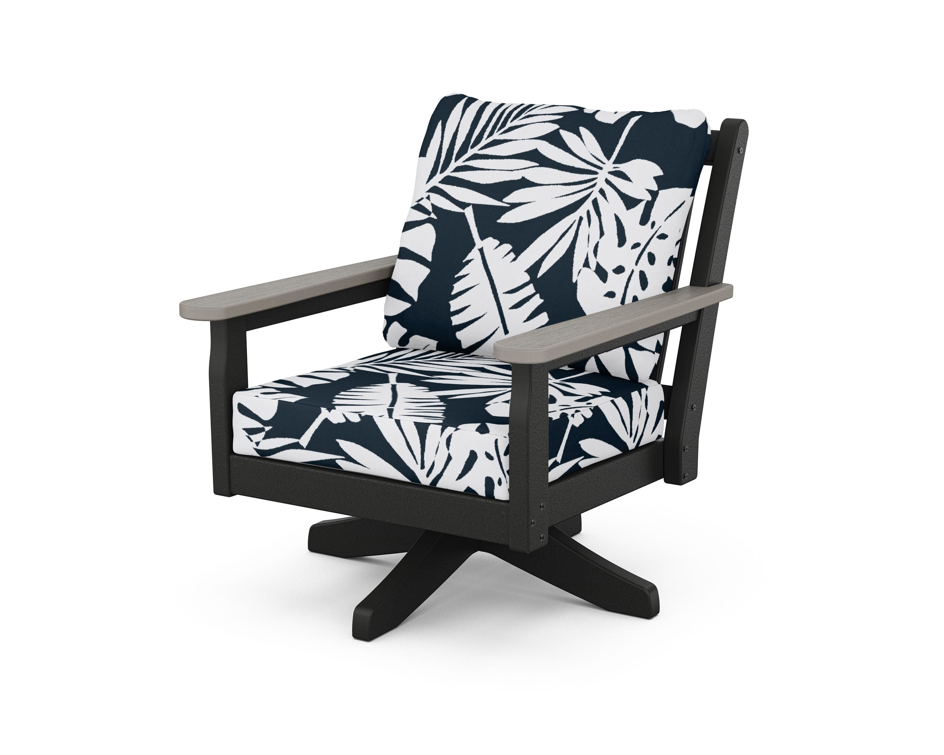 Chippendale Deep Seating Swivel Chair in Black / Driftwood / Leaf Marine Indigo